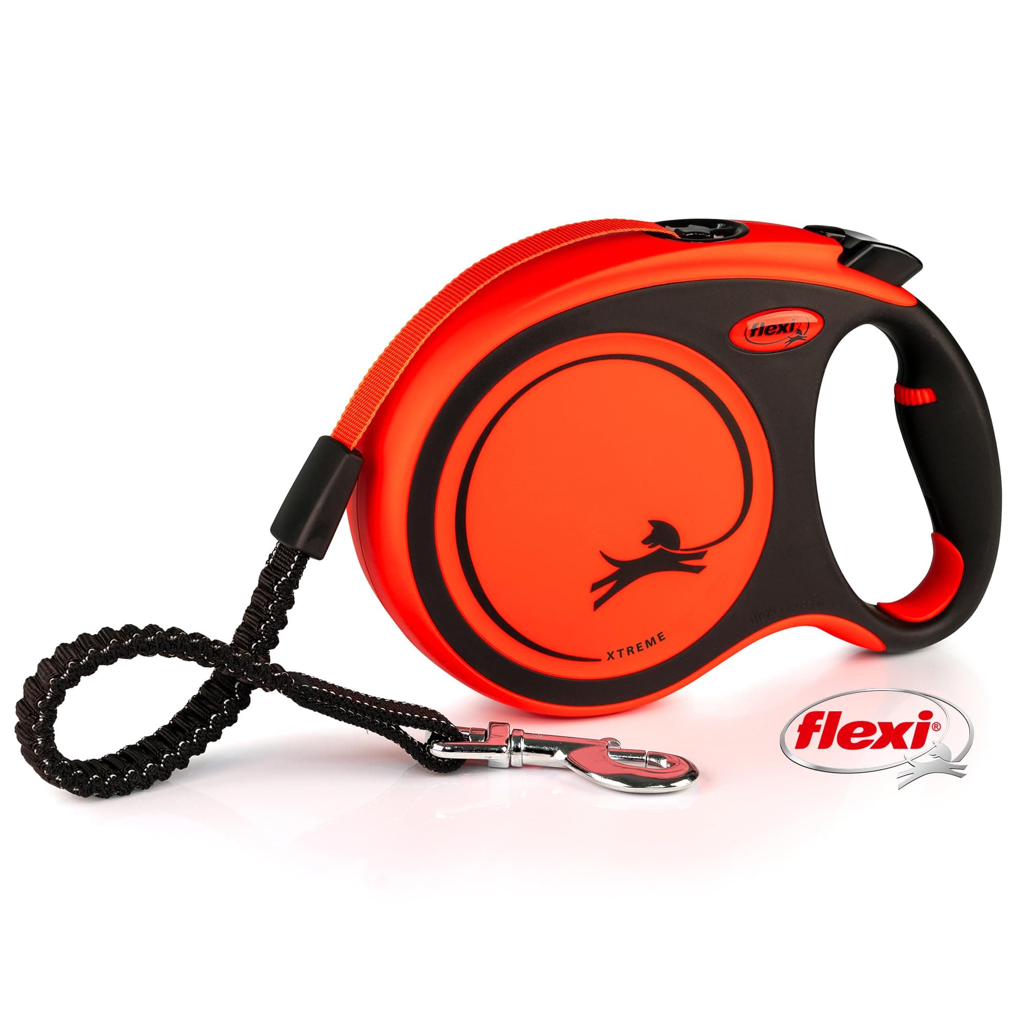 flexi Xtreme L Tape 8 m black/orange, retractable leash for dogs up to 55 kg