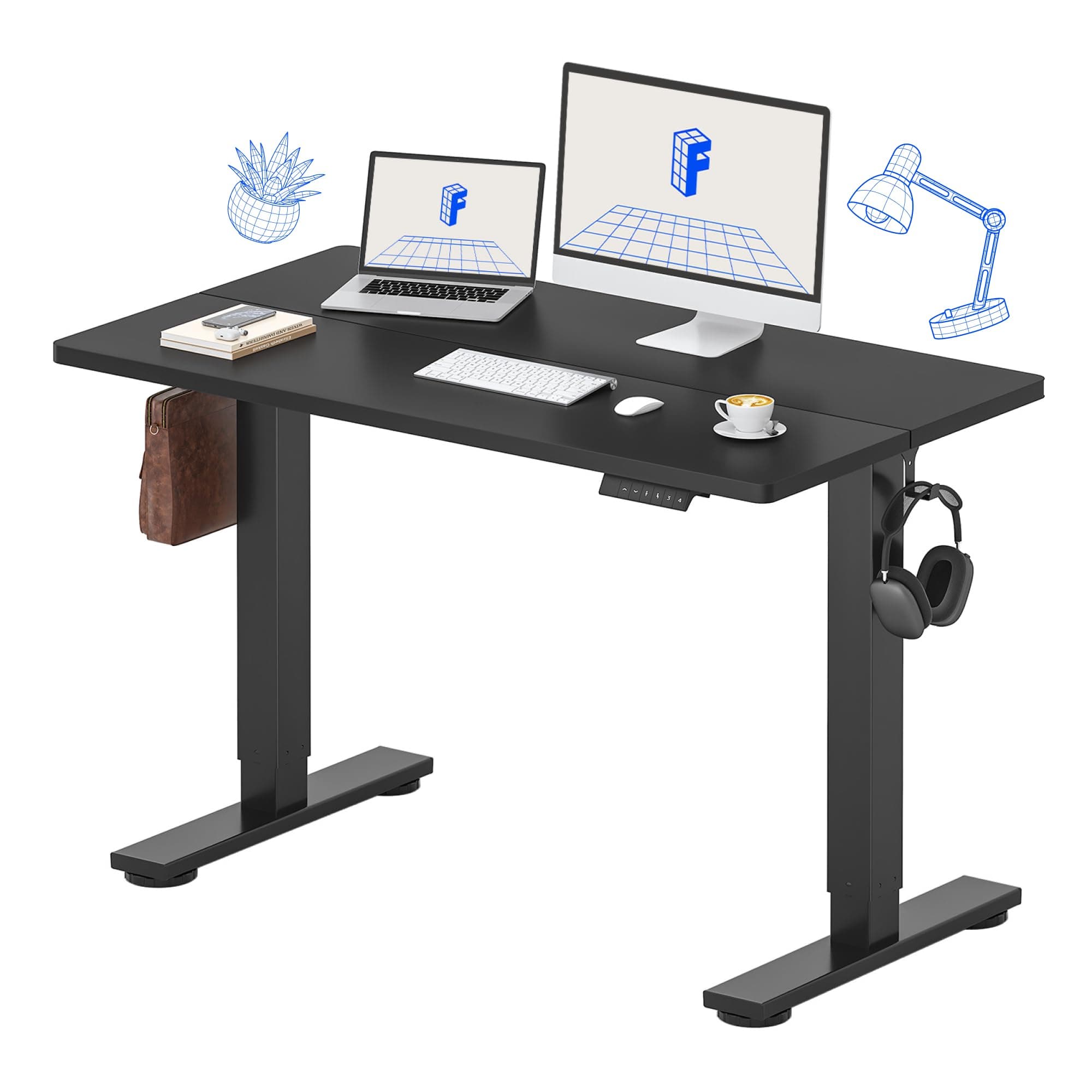 Standing Desk Electric Height Adjustable Desk with 48 x 24 Inches Splice Board, Ergonomic Memory Controller, Black Top + Black Frame