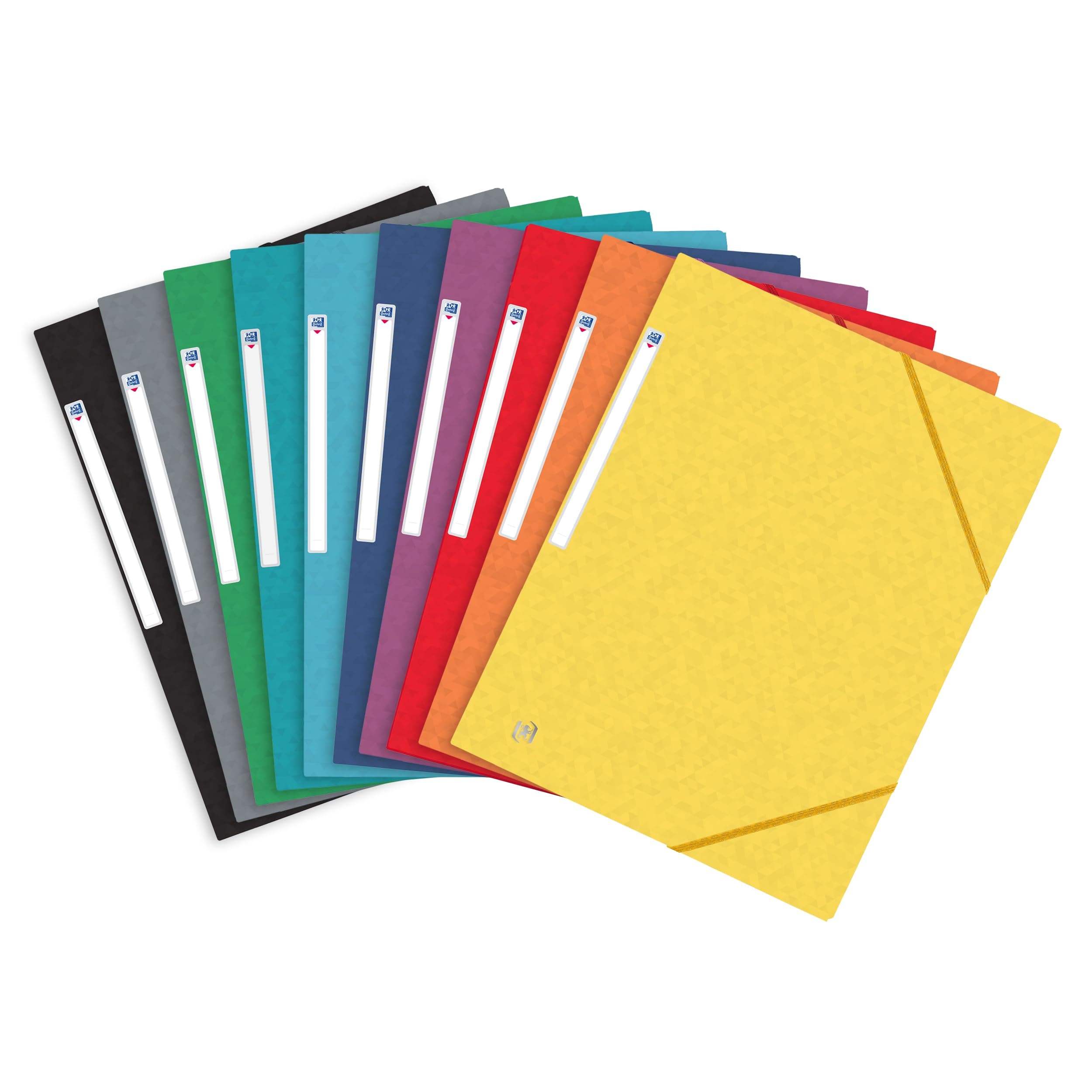 Oxford A4 Document Wallets, Assorted Colours, Pack of 10 Elasticated Manilla Folders, 3 Flap Closure, 390gsm Heavy Duty Card for Office & School Filing
