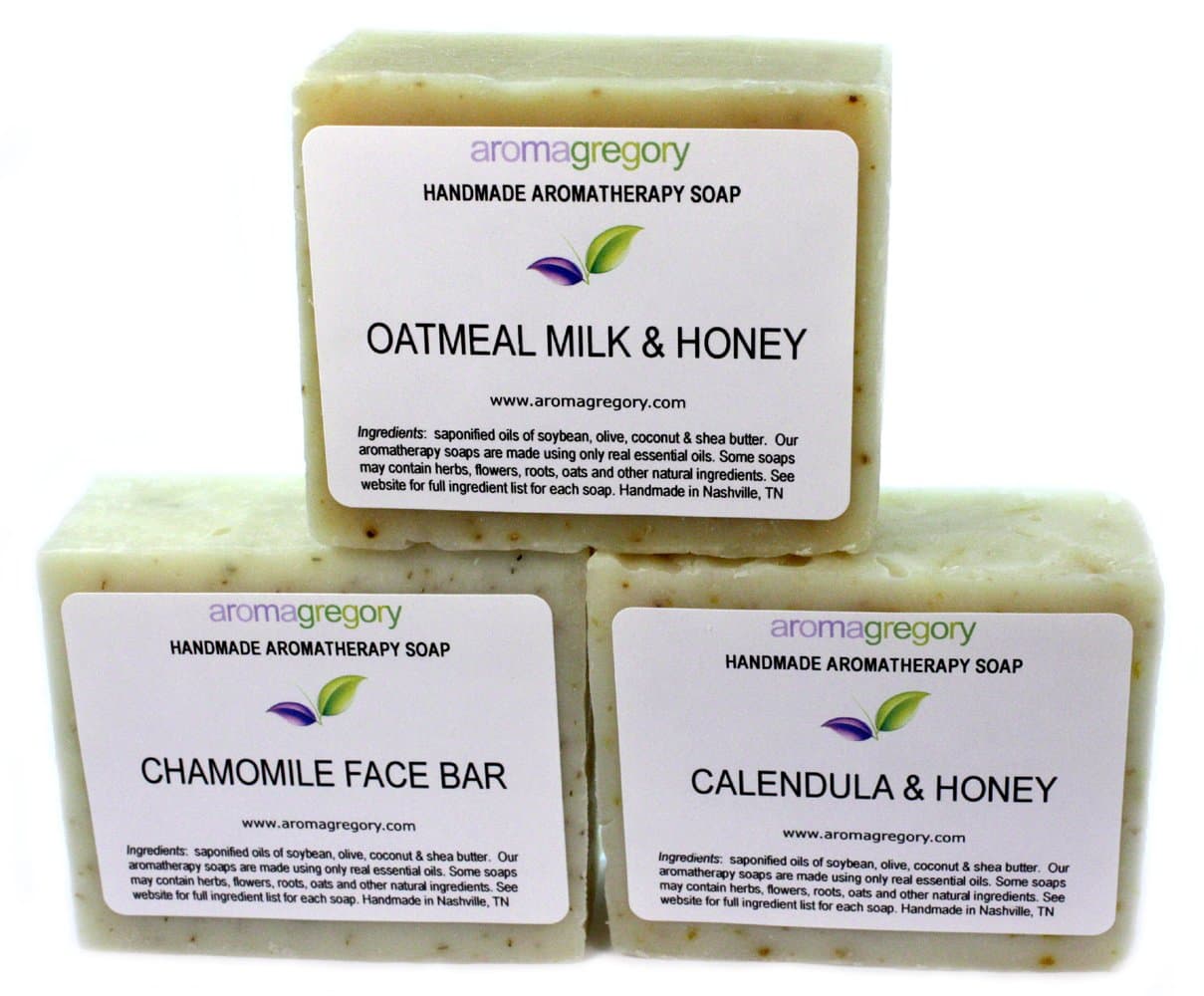 All Natural Aromatherapy Sensitive Skin Soap Set, 4 oz. each - 3 Types