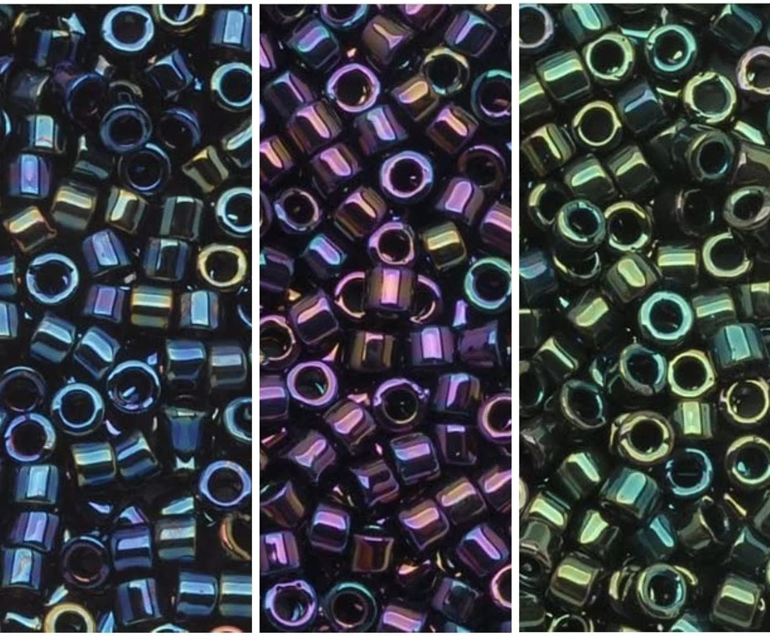 Delica Seed Beads Bundle: Size 11/0, Blue Iris DB002, Green Iris DB003, Purple Iris DB004 - 3 Tubes of 7.2 Grams ea