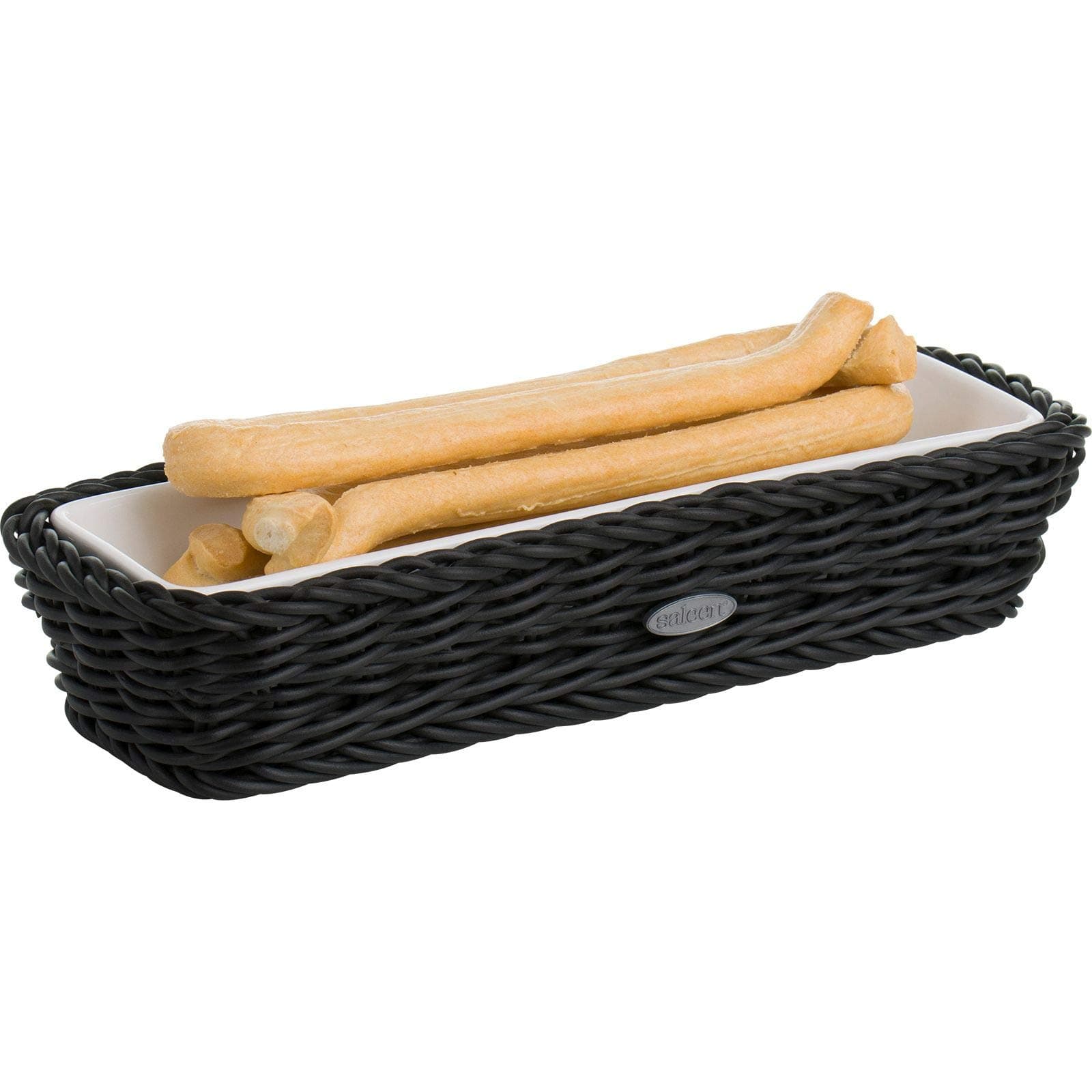 SaleenSaleen Rectangular Wicker Basket with Porcelain Insert, 24 x 8,5 x 5 cm, Black