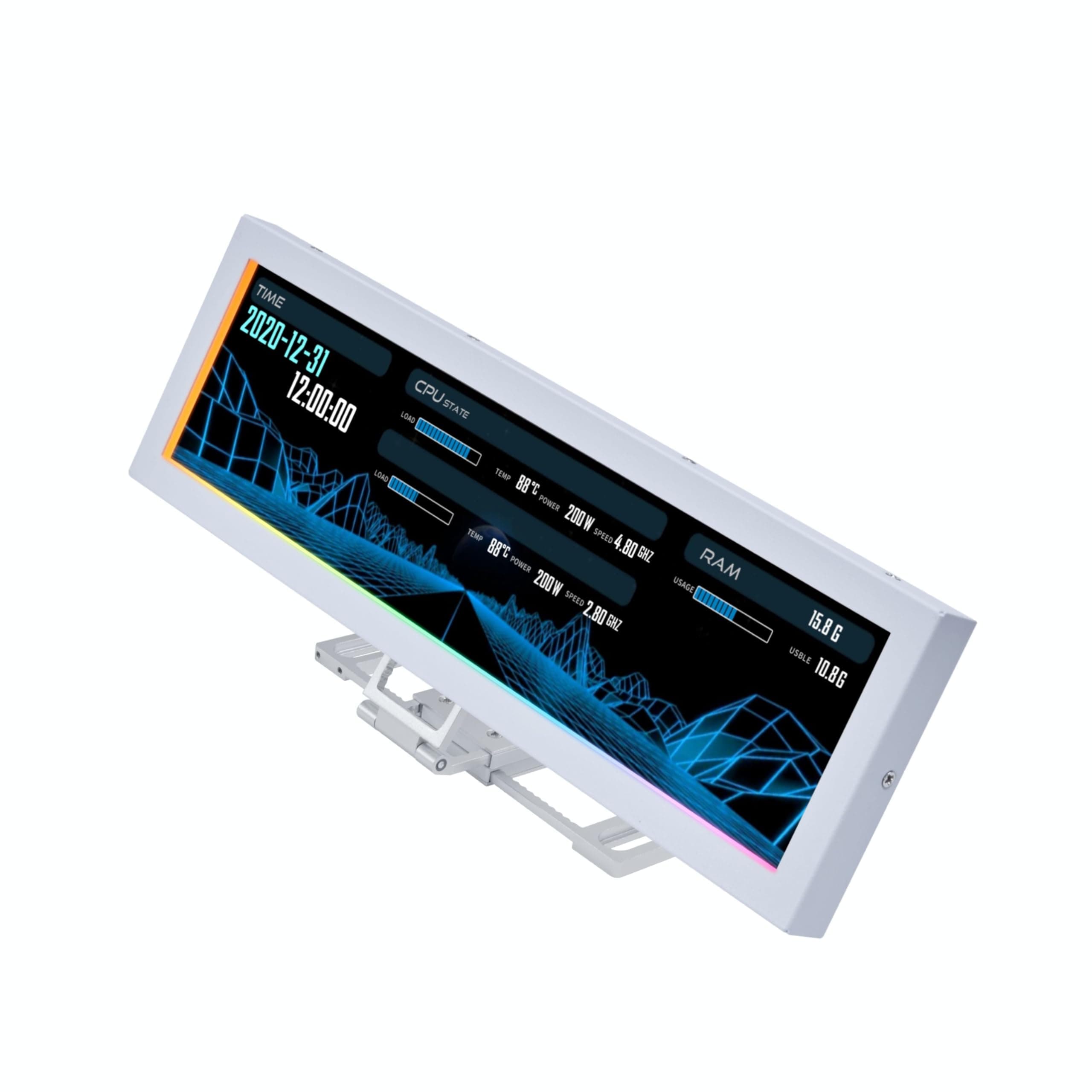 Lian Li 8.8" Universal PC Screen - Adjustable Mount for Any Computer Setting - Customizable ARGB Frame - PC Temperature Display Panel - LCD Screen Display - Mini Monitor - SM088W (US88 v1 White)
