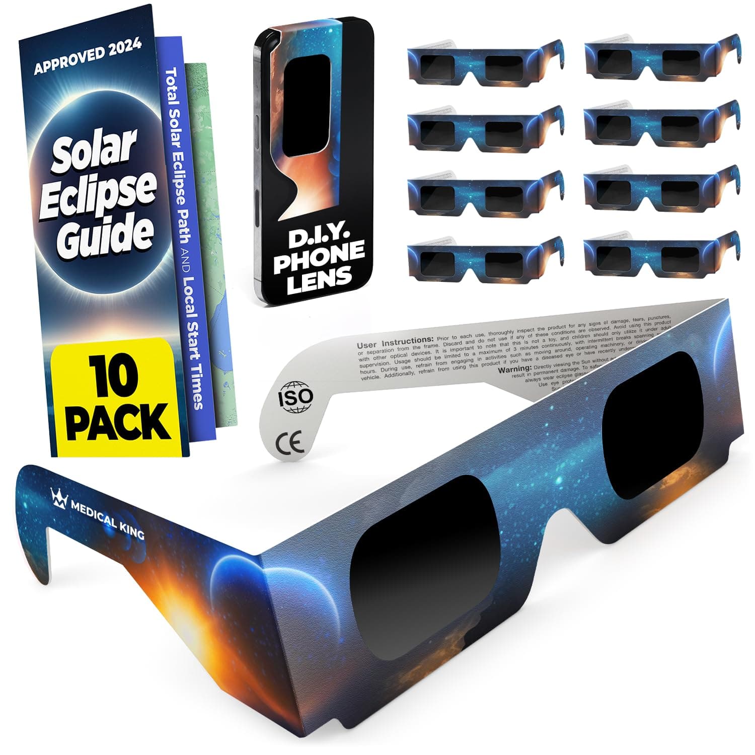 Solar Eclipse Glasses AAS Approved 2024 (10 Pack) CE and ISO Certified Safe Shades for Direct Sun Viewing