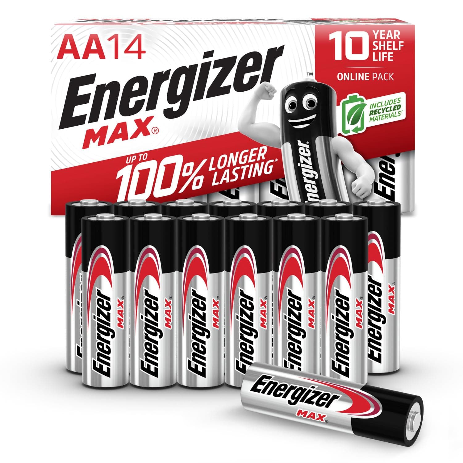 Max - AA Batteries (14 Pack) - Double A 1.5V Battery - Long Lasting Alkaline Power for Everyday Devices - 100% Recyclable Plastic Free Packaging - 10 Year Shelf Life [Amazon Exclusive]