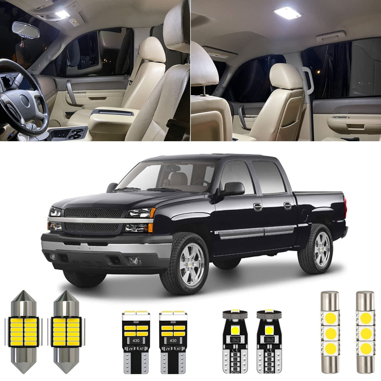 12 Piece 6000K White Interior LED Light Kit Package Replacement for Chevy Chevrolet Silverado/GMC Sierra 1999 2000 2001 2002 2003 2004 2005 2006, with Placement Diagram and Install Tool