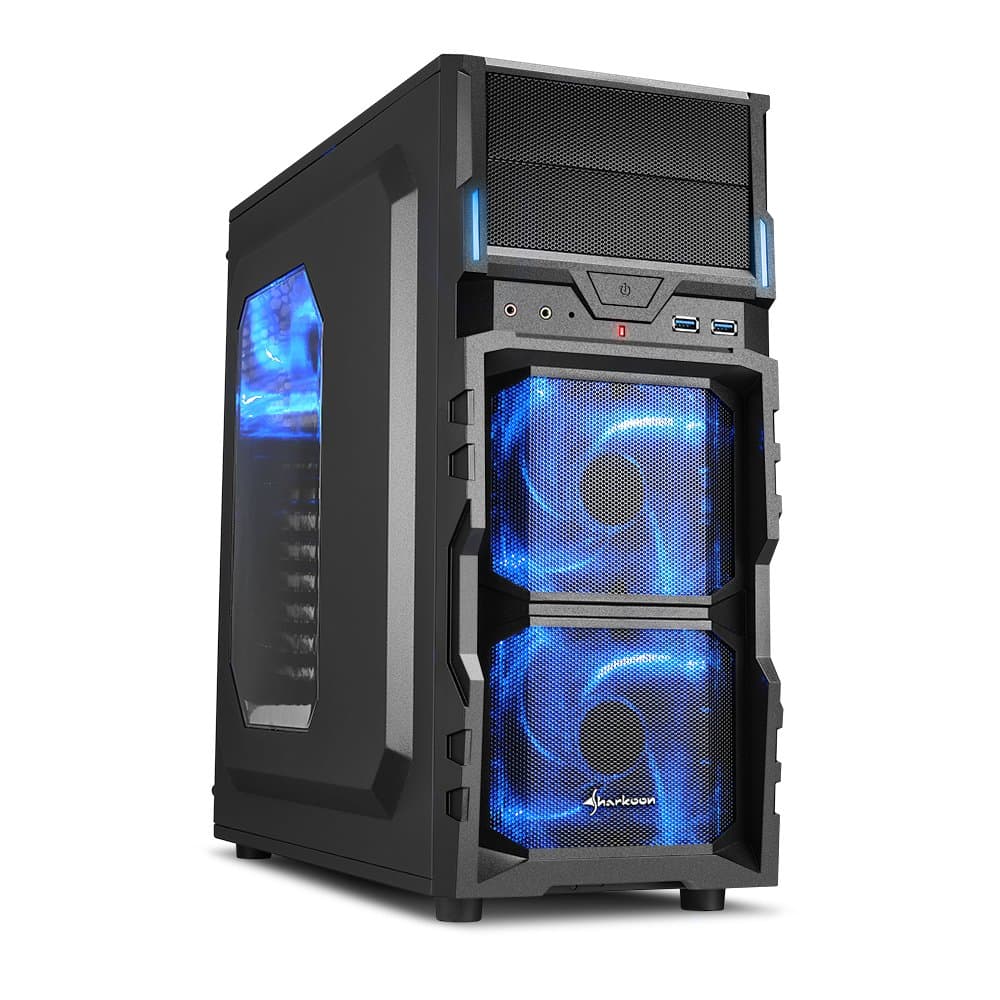Sharkoon VG5-W ATX Computer Case with Large Acrylic Side Window and 120 mm LED Fan - Blue