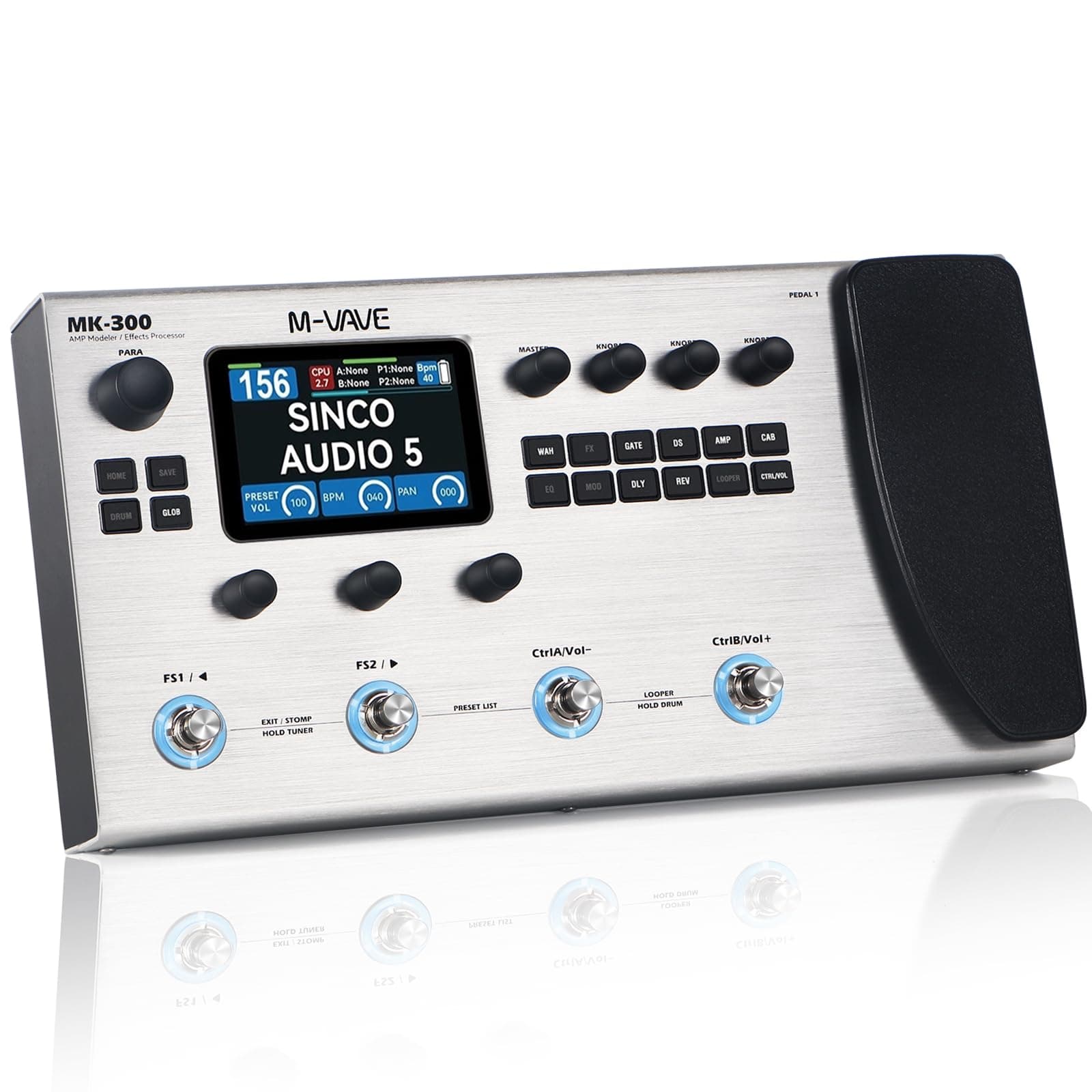 MK-300 Guitar Multi-Effects Pedal with 3.5'' LCD Screen, 320+ Effects,100 Cabs, 301.7s Looper, 128 Drum Machine,120 Amp Modeling, ANN Modelling Technology, USB,XLR and MIDI Support.