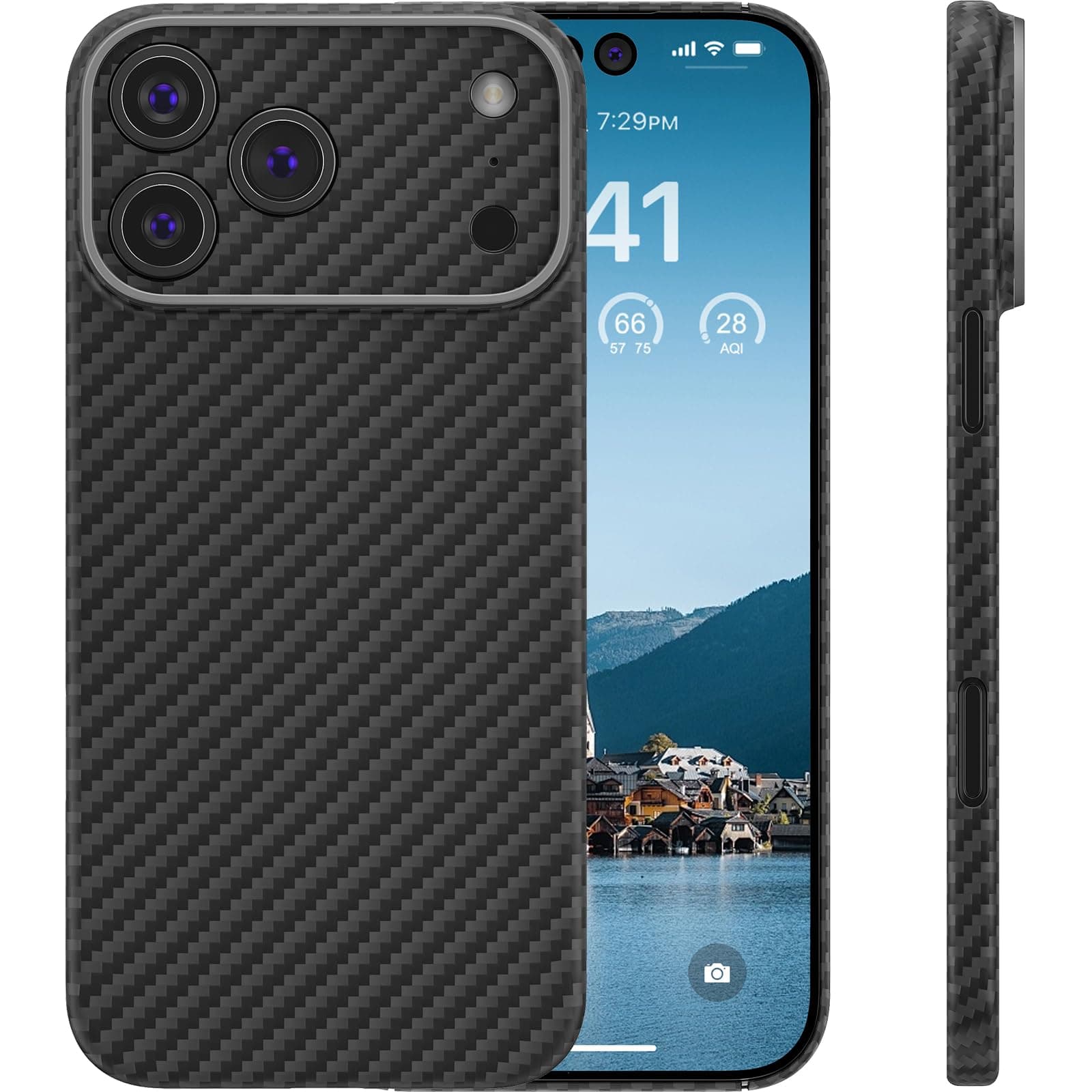 memumi Real Aramid Fiber for iPhone 17 Pro Max Case, [NO-case Feeling] Durable Sturdy Aramid Fiber with 0.5mm Slim Case for iPhone 17 Pro Max Thin and Minimalist in Carbon Fiber Design, Grey Black