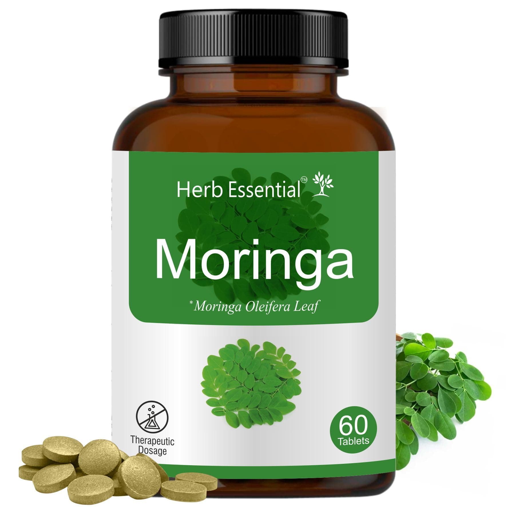 Herb Essential Organic Moringa Leaf Tablets 60 Tablets (500mg), Non-GMO and Gluten Free Supplemen, Uncoated Malunggay Herbal Supplement, Complete Green Superfood