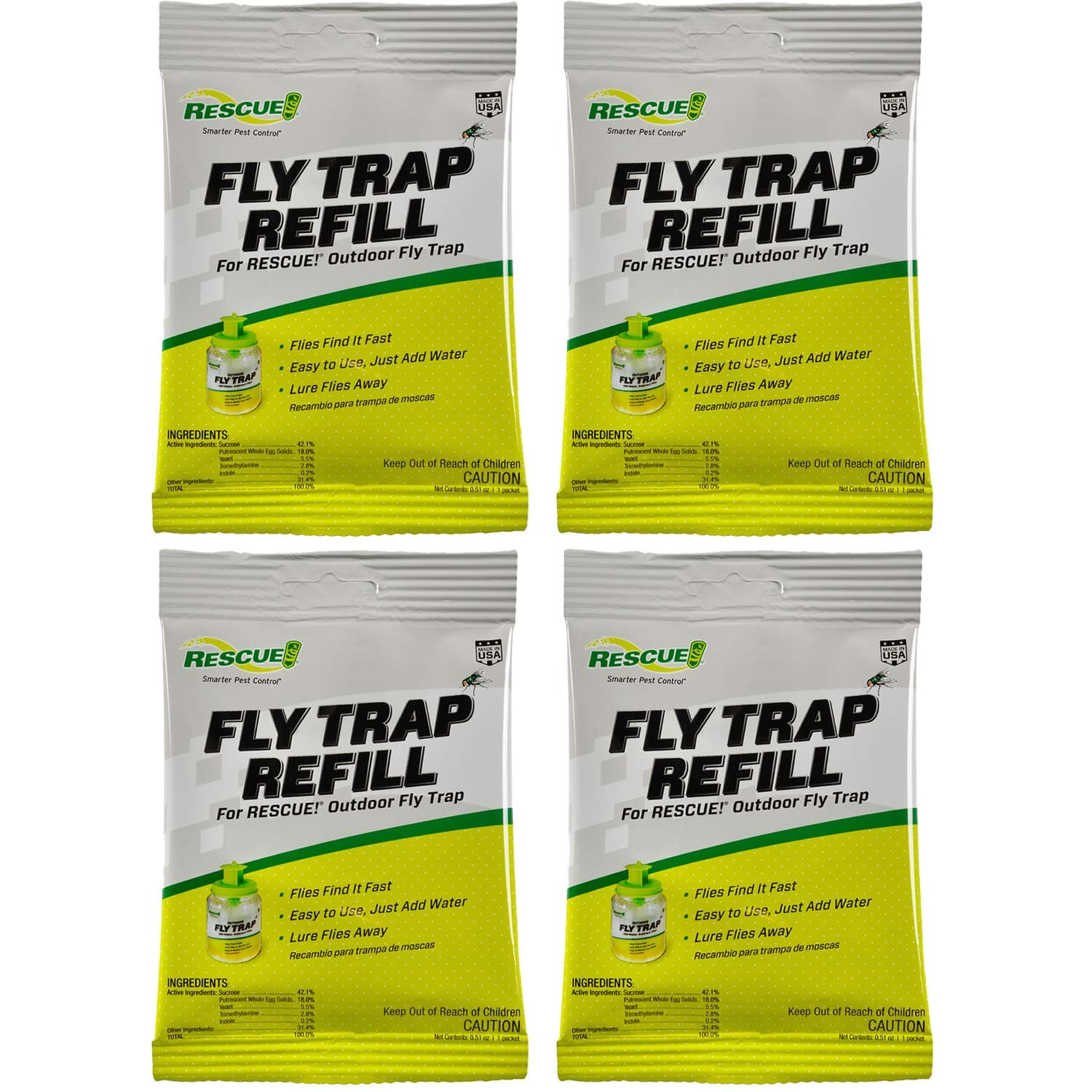 RESCUE! Reusable Fly Trap Refill – Outdoor Use - 4 Pack