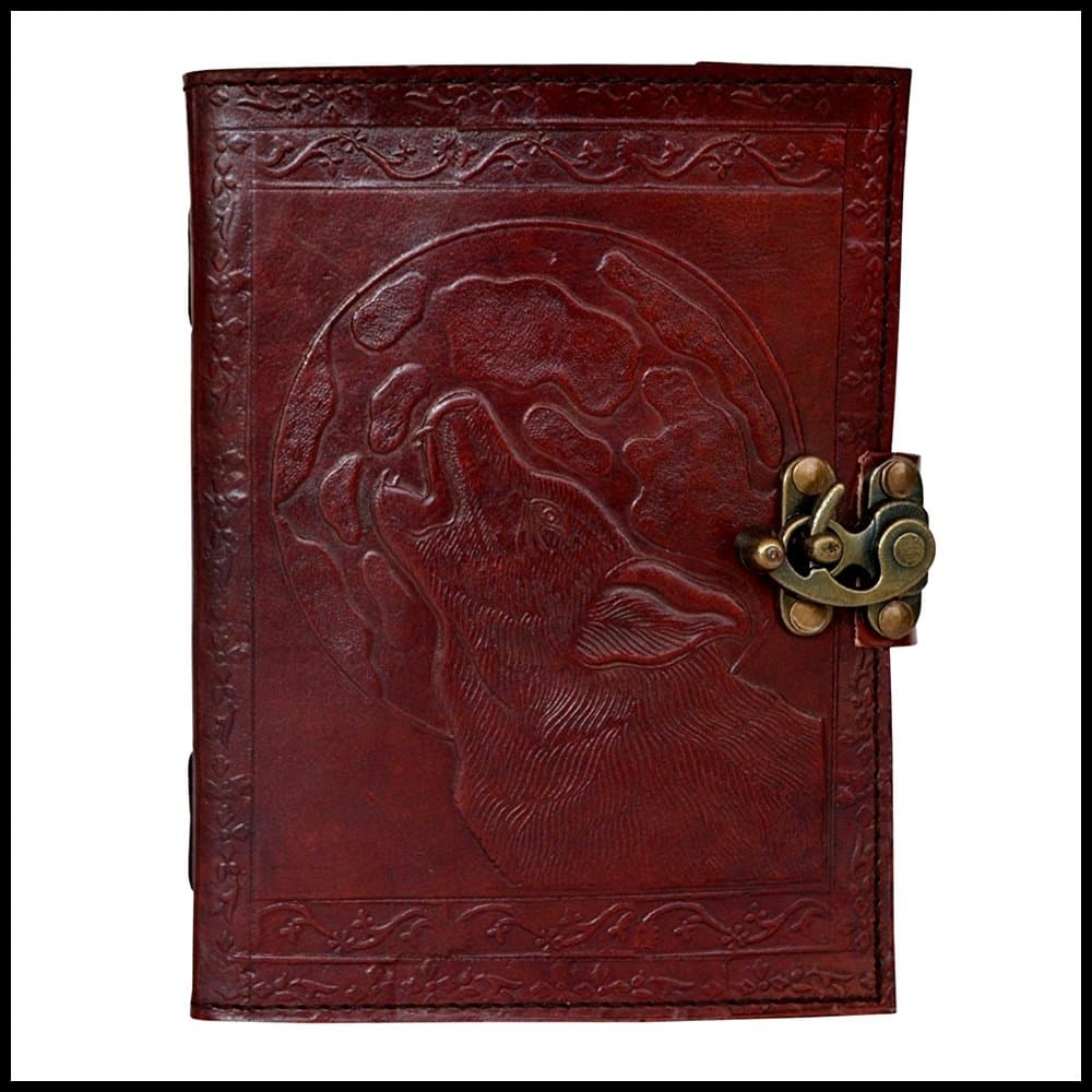 Howling Wolf Embossed Leather & Handmade Paper Diary Notebook Journal for Personal Use or Gift, Office Supplies Size 6 x 8 inches (Brown)) Antique Handmade, Daily Notepad for Men & Women Office Product – Organizer