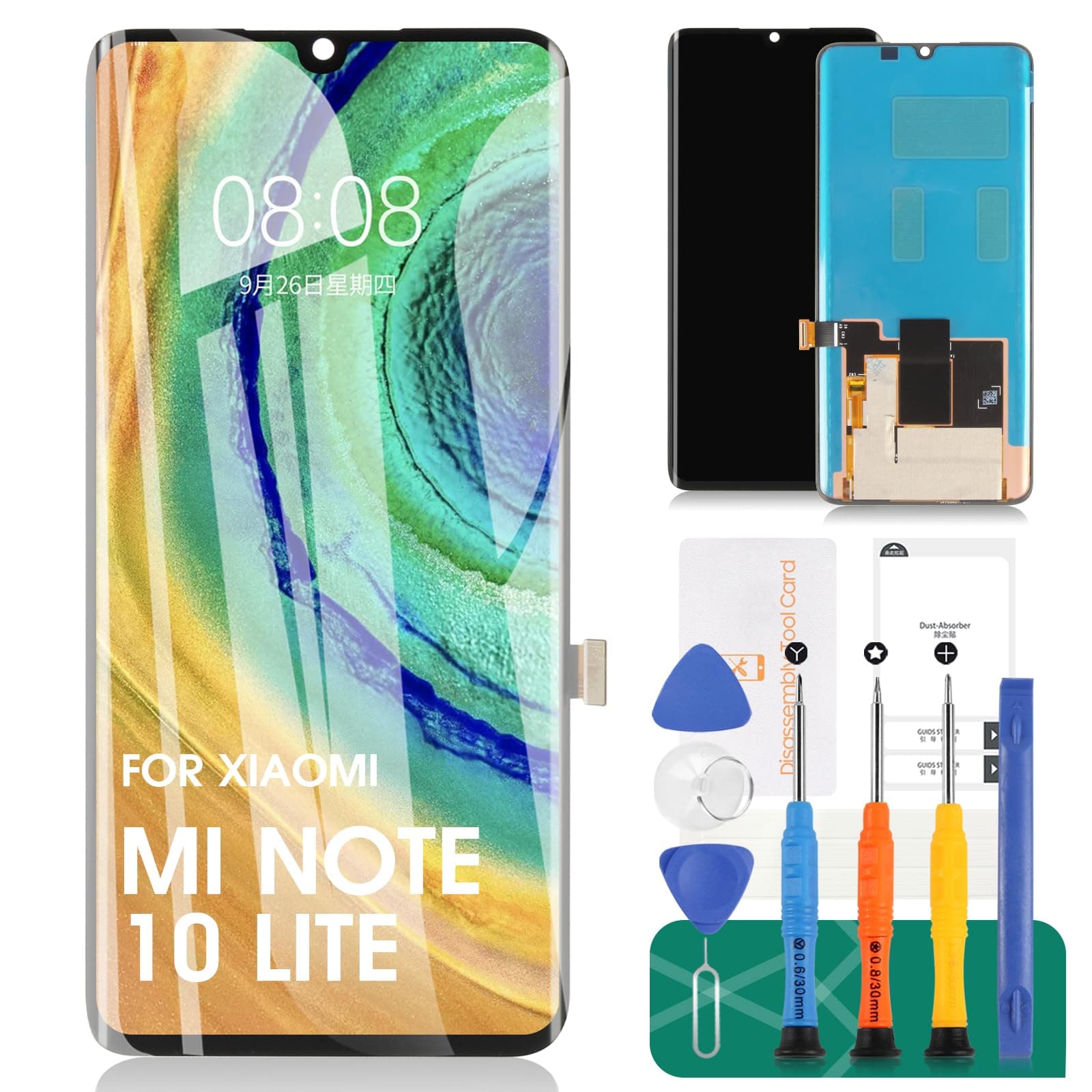 OLED for Xiaomi Mi Note 10 Lite Screen Replacement for Xiaomi Mi Note 10 Lite LCD Display for M2002F4LG M1910F4G Digitizer Touch Screen Assembly Repair Kits (with Fingerprint)