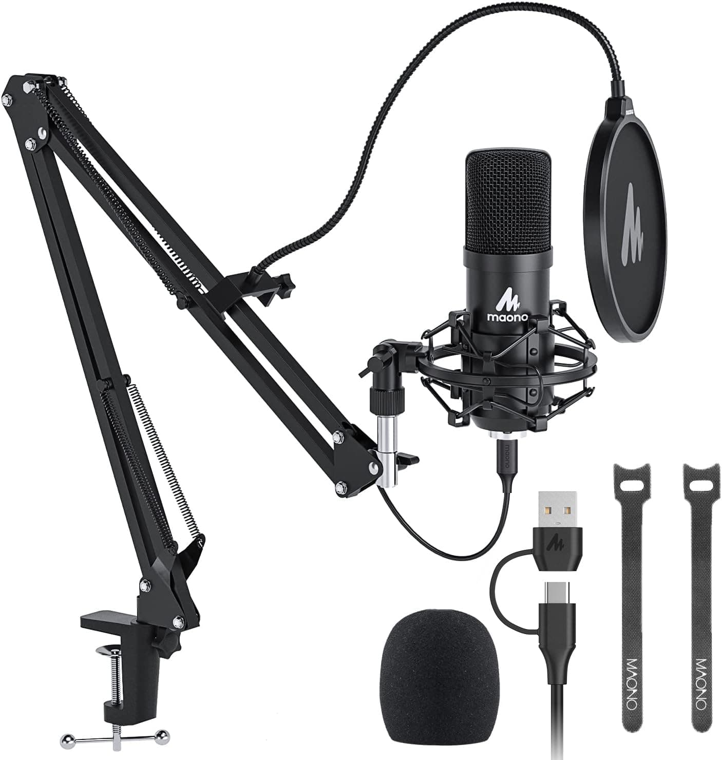 USB Microphone Kit 192KHZ/24BIT Plug & Play MAONO AU-A04 USB Computer Cardioid Mic Podcast Condenser Microphone with Professional Sound Chipset for PC Karaoke, YouTube, Gaming Recording (Renewed)
