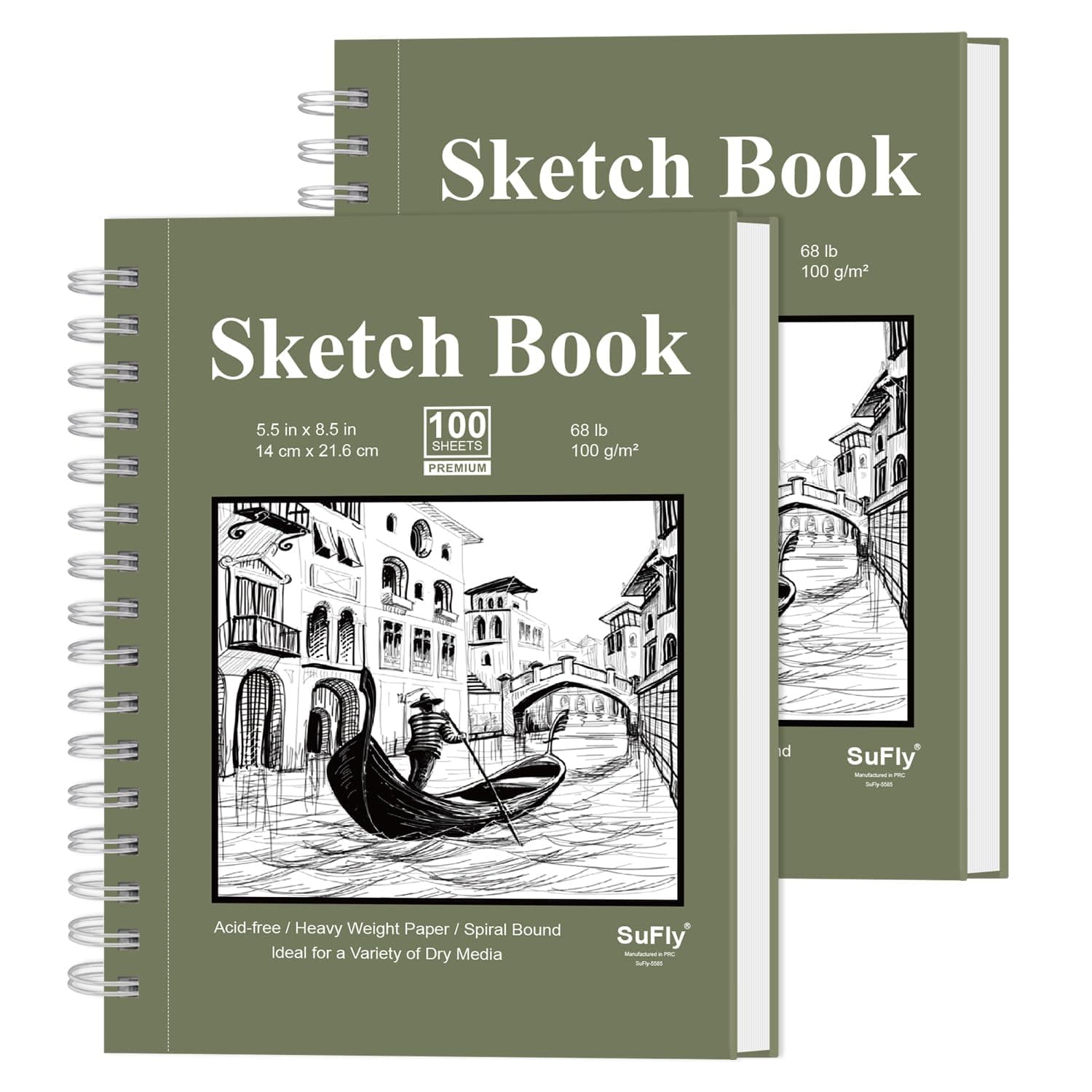 SuFly Small Sketch Book 5.5"x8.5", 2-Pack Mini Sketchbook, Spiral Bound Sketchbook Hardcover with 200 Sheets of 68lb/100gsm Mini Drawing Pad Paper, Small Sketch Pads for Drawing for Adults & Kids.