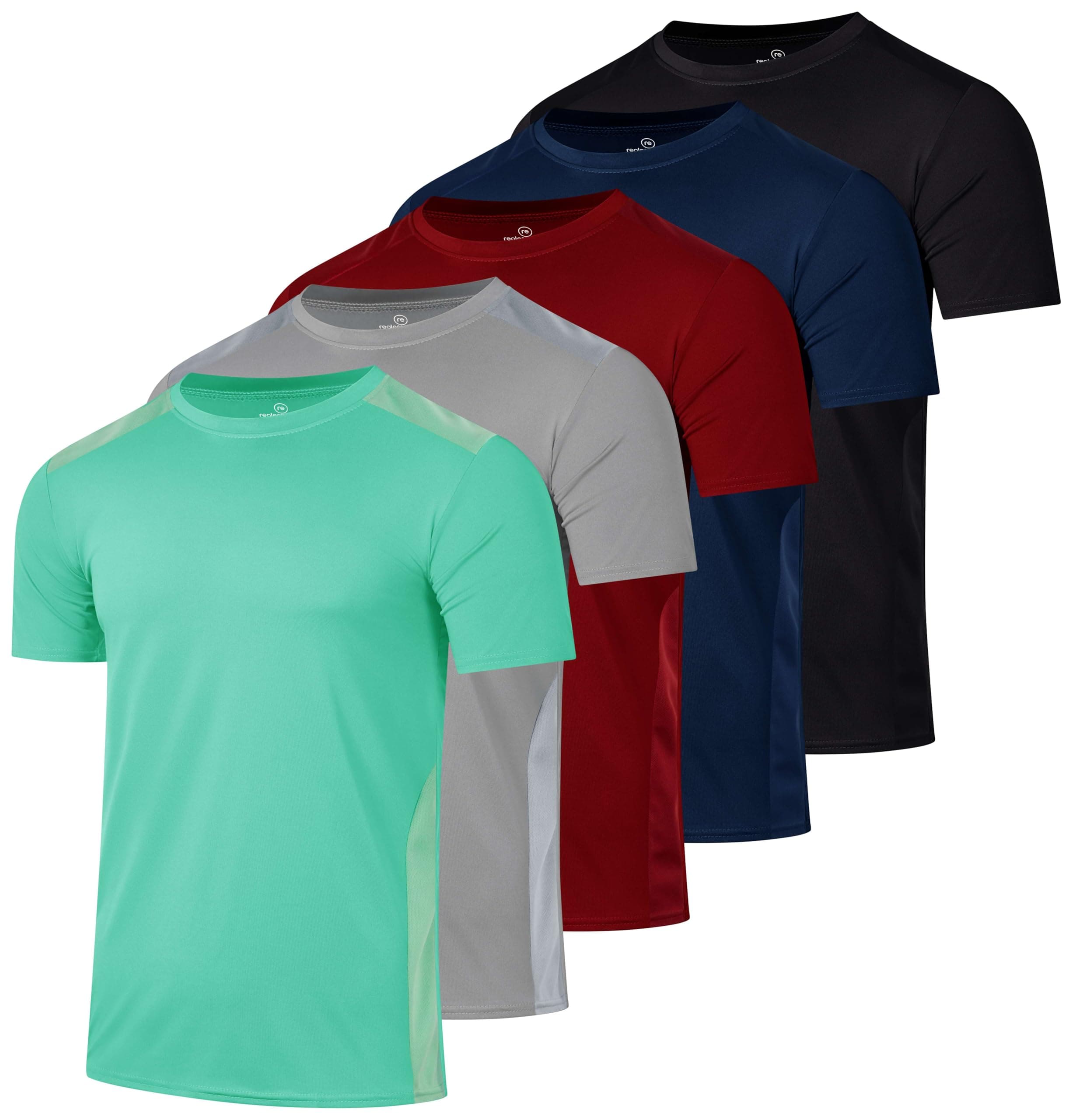 Real Essentials 5 Pack: Men’s Short Sleeve Dry Fit Active Crew Neck T Shirt - Athletic Running Gym Workout Tee Tops