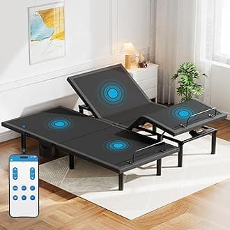 Pipishell Split King Adjustable Bed Frame with Massage, Electric Bed Base with App-Controlled, Head & Foot Incline, 4 USB Ports, LED Under-Bed Lighting, 4 Leg Height Options