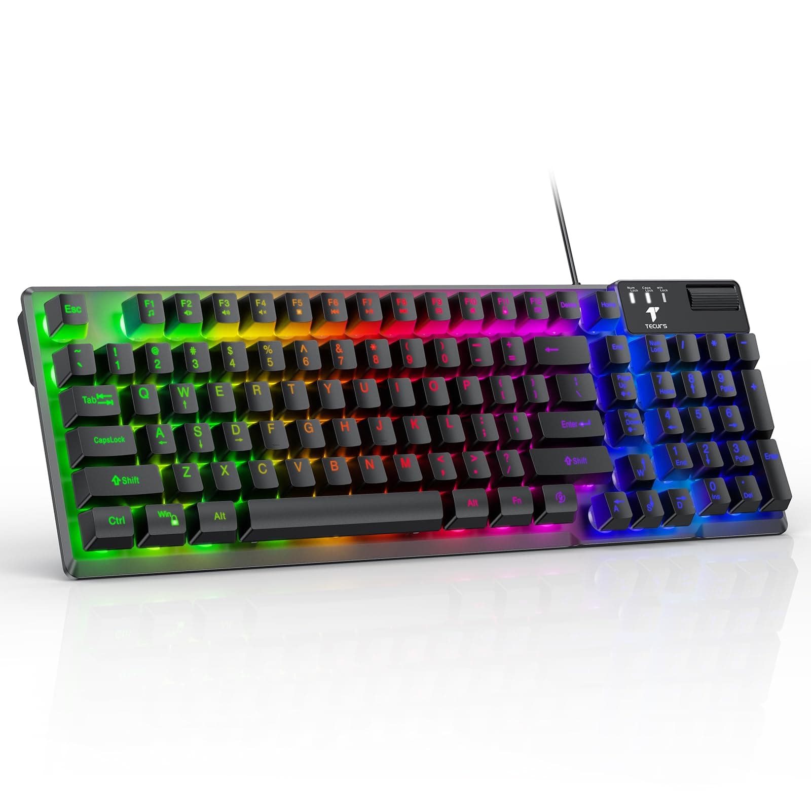 TECURSGaming Keyboard-Wired USB Keyboard with LED Backlit, Silent Spill-Resistant Membrane Keyboard,Anti-Ghosting Keys,Durable for Computer/Windows/Xbox/PS4 (Black)