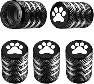 DECURCAR Tire Valve Stem Cap Cover - (5 Pack) Tire Air Caps Metal with Plastic Liner Corrosion Resistant Leak-Proof Cat/Dog Paw for Car Truck Motorcycle Bike Black
