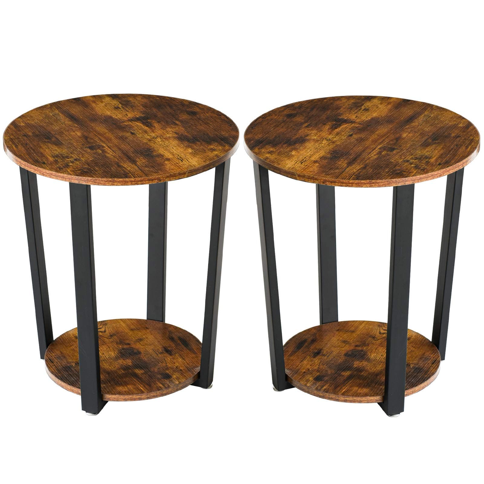 YMYNY End Table Set of 2, Side Table, Coffee Table, Sofa Table with Metal Frame, Industrial, for Living room, Bedroom, Balcony, Easy Assembly, for Living Room Bedroom, Balcony Rustic Brown TMJ020H-2