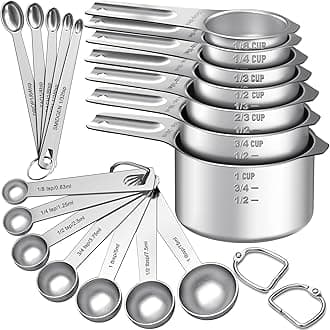 EWFEN Measuring Cups and Spoons Set, 7 Stainless Steel Nesting Measuring Cups & 7 Spoons, 5 Mini Measuring Spoons & 2 Detachable Rings, Kitchen Gadgets for Cooking & Baking, Set of 21
