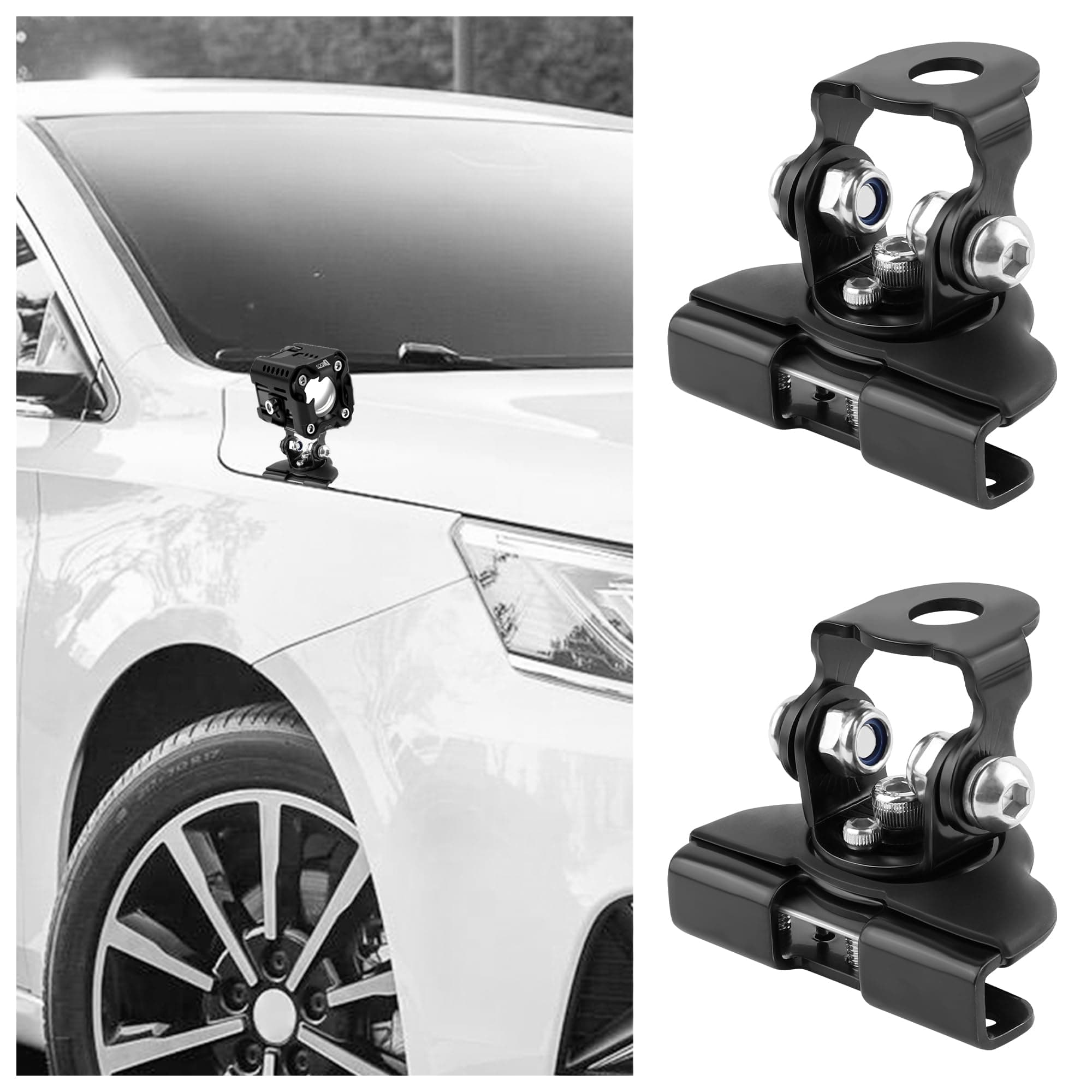 2PCS Car LED Light Bar Mounting Brackets with Hex Wrenches,Adjustable Car Accessories Hood Mount Light Brackets,Universal Car LED Grill Lights Bar Brackets for Car Truck SUV (Black)
