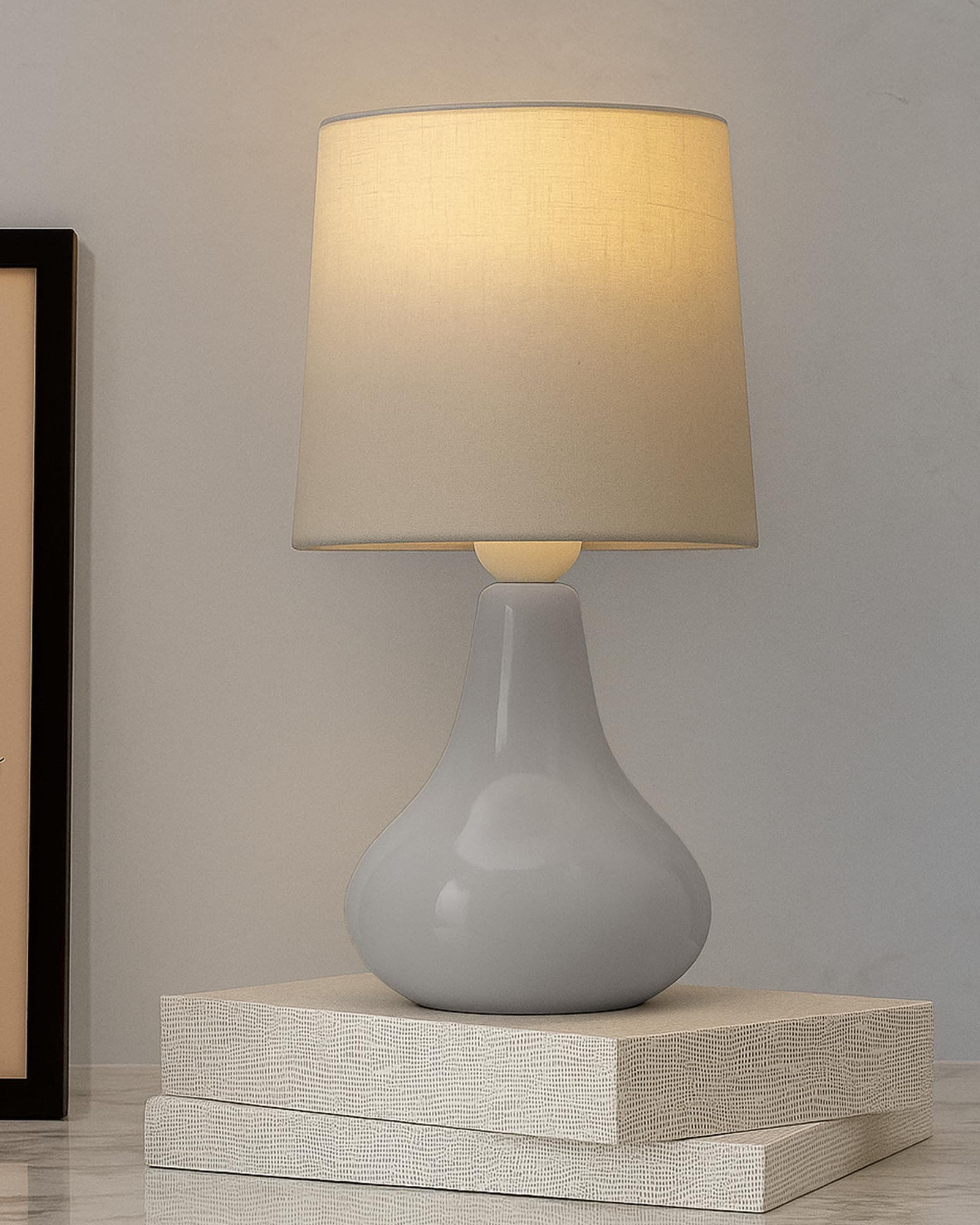 Homesake® Modern Small Ceramic Table Lamp, Classic Bedside Desk lamp for Living Room Bedroom, Farmhouse Nightstand Lamps with Fabric Shade (Gray)