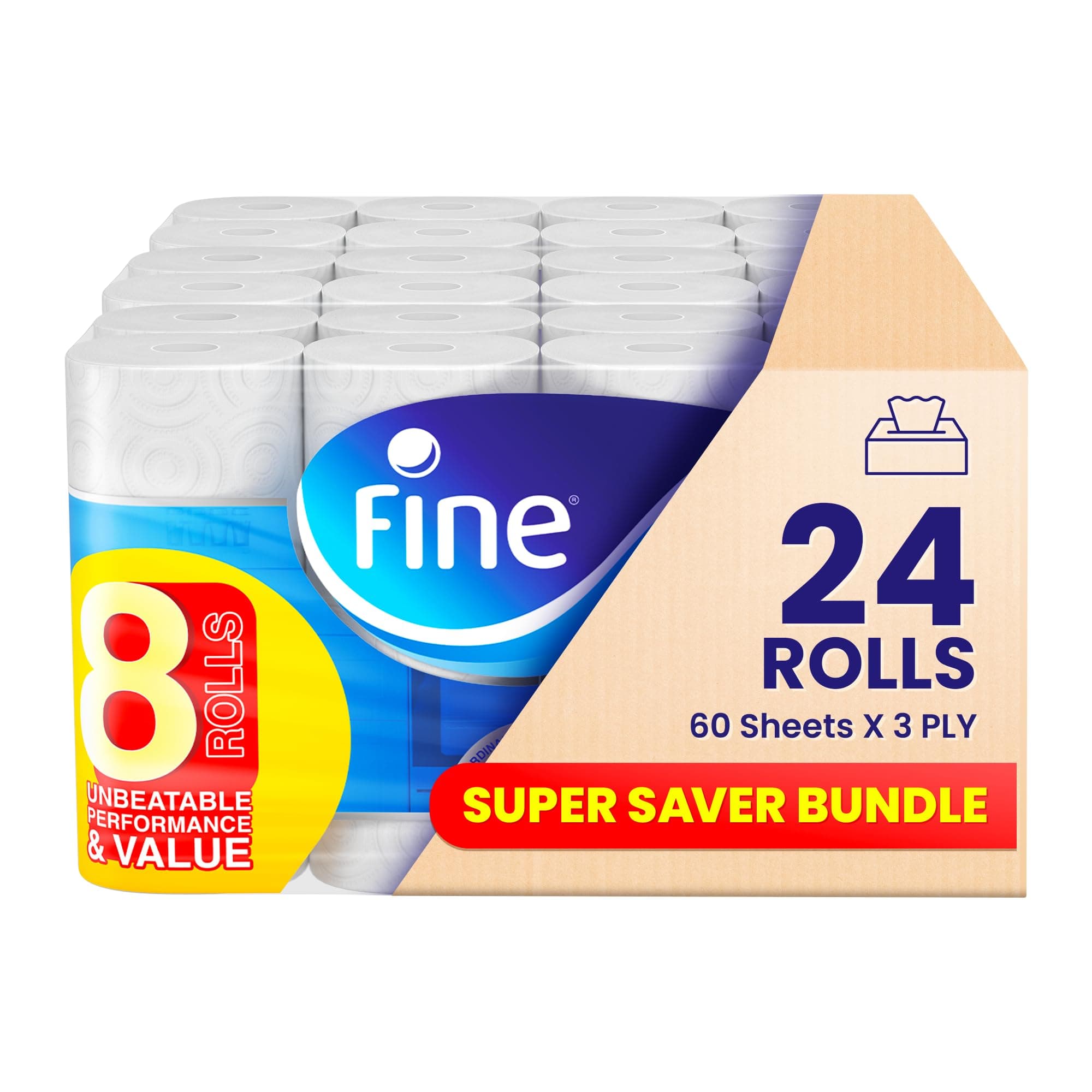 Fine Kitchen Super Towel Pro, 24 Rolls 60 Sheets x 3 Ply Paper Tissue