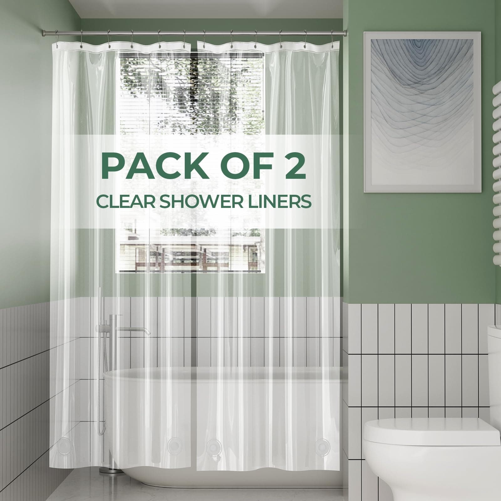 AmazerBath 2 Pack Thin Shower Curtain Liners, 36" W x 72" H PEVA 3G Shower Curtains with Heavy Duty 6 Stones and Rust-Resistant Grommet Holes, Waterproof Plastic Liners Without Funky Smell- Clear