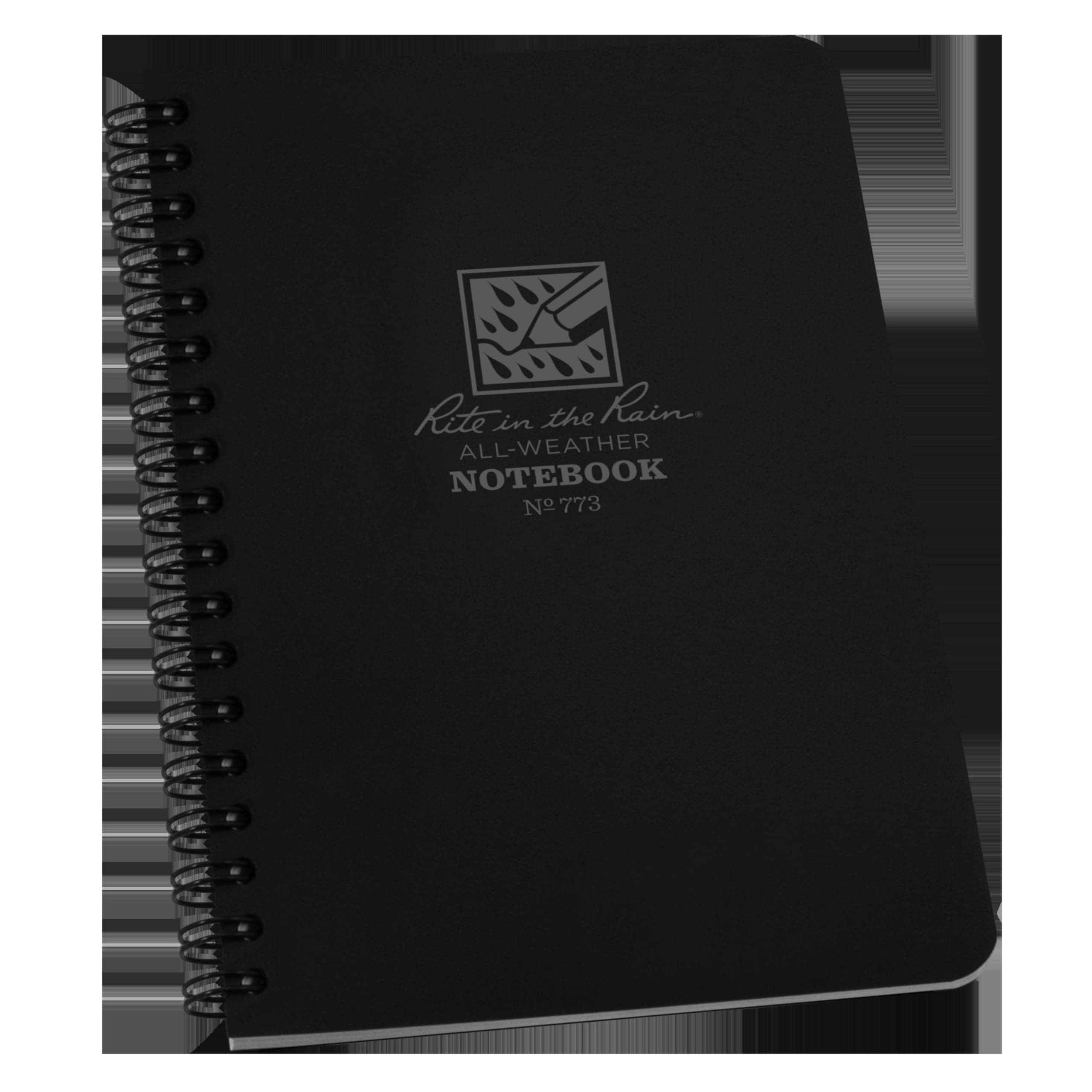 Rite in the Rain Weatherproof Side Spiral Notebook, 4.625" x 7", Black Cover, Universal Pattern (No. 773)