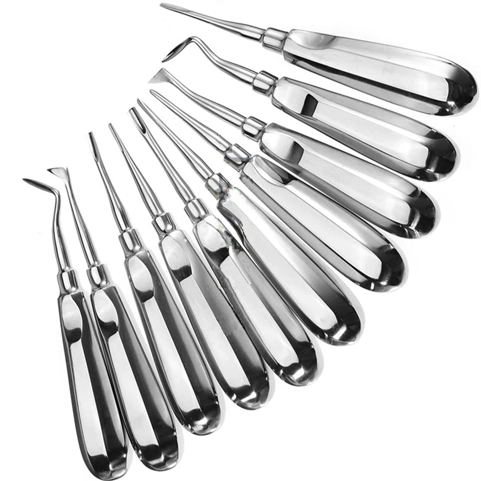 Root Elevator Set – Luxating Periotome, Apical Molt Osteotome, Root Extraction Instruments, Professional Oral Implant Tools - 10 Pcs