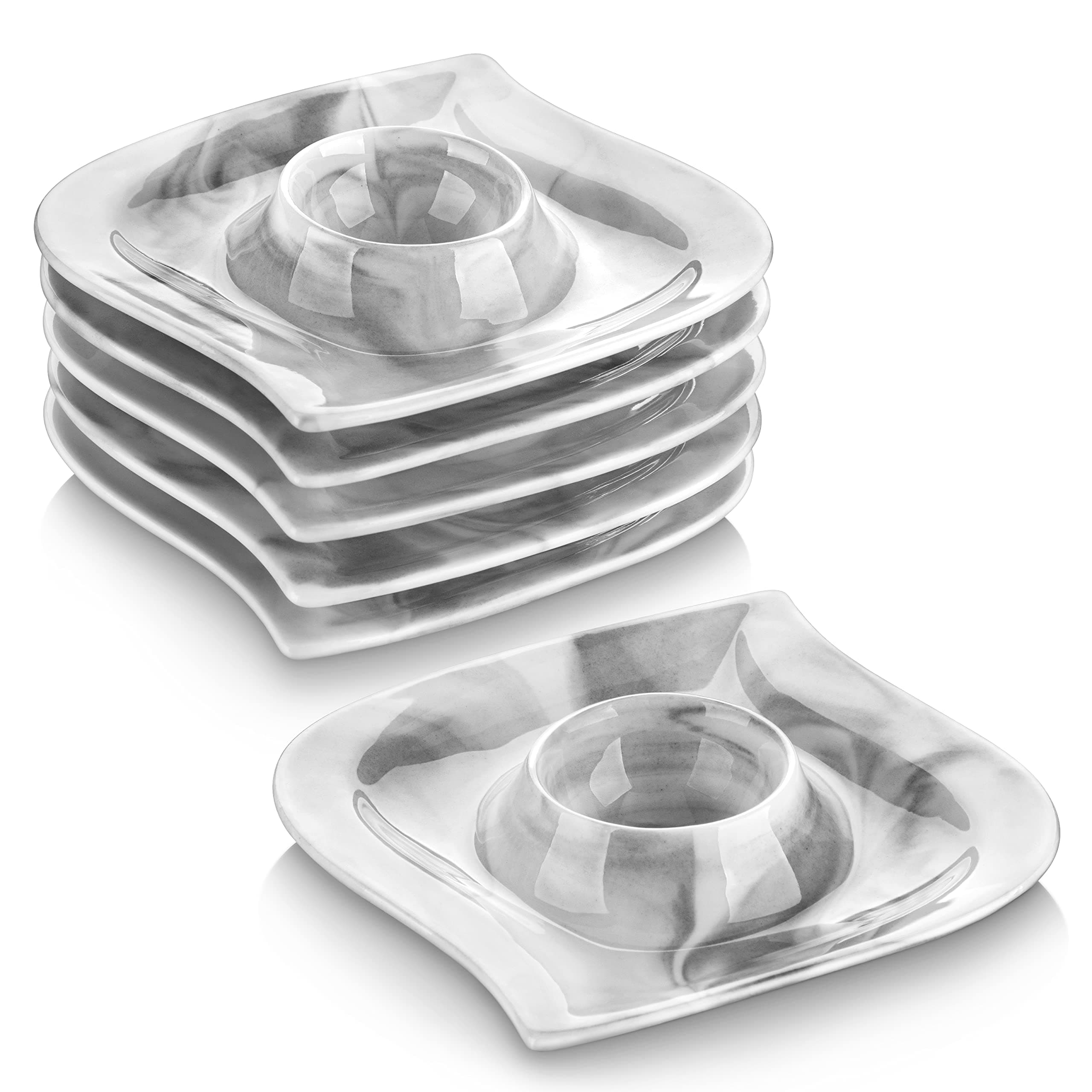 MALACASA Marble Grey Egg Stand Holder, 4.25'' Porcelain Egg Cups Display Holder for Soft Boiled Eggs, Serving Display Trays for Eggs, Set of 6, Series ELVIRA