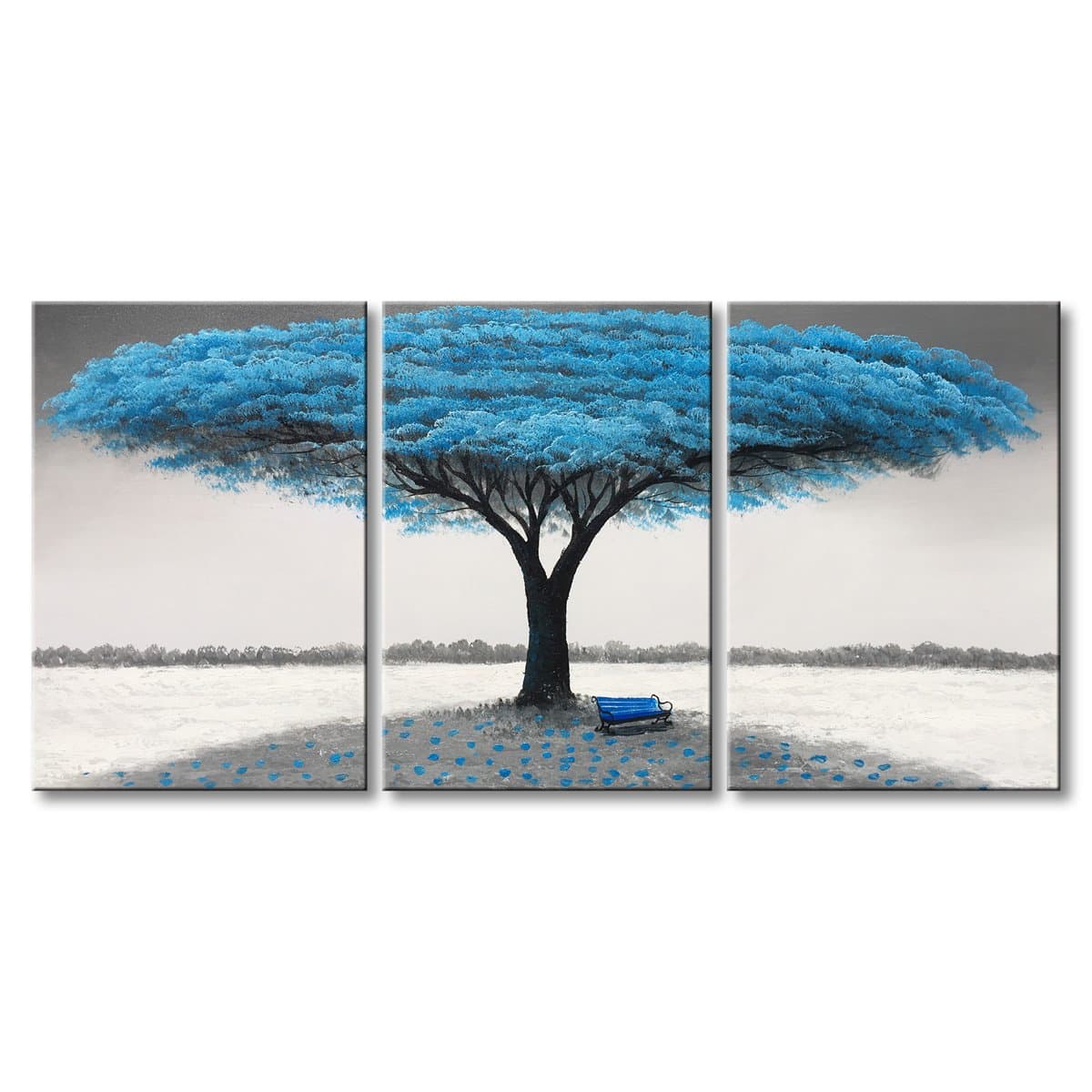 Hand Painted Blue Tree Artwork Landscape Canvas Wall Art Decor Painting