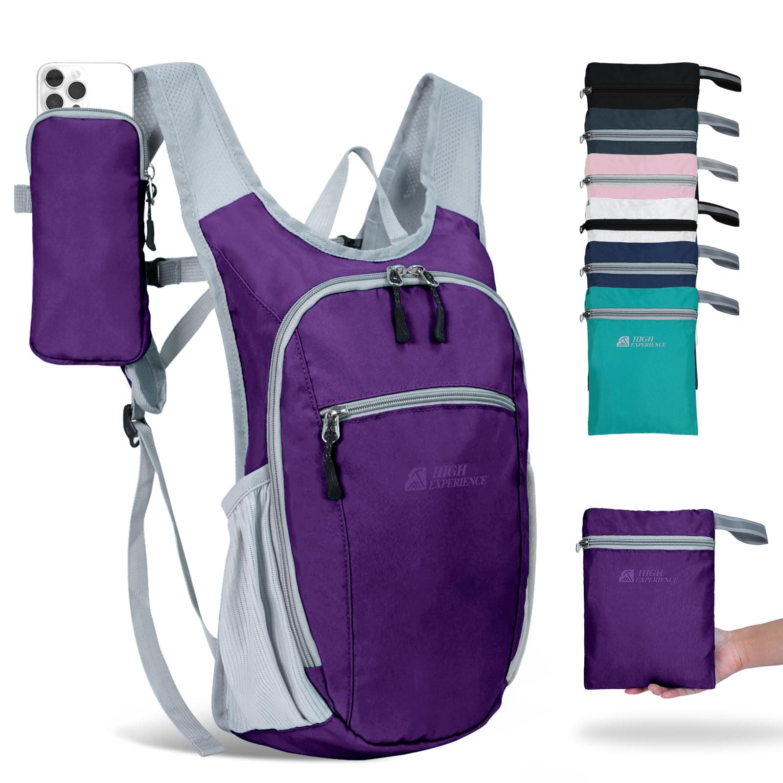 Hiking Backpack 10L/15L Small Daypack Lightweight Packable Travel Foldable Water Resistan for Women Men (Deep Purple, 15L)