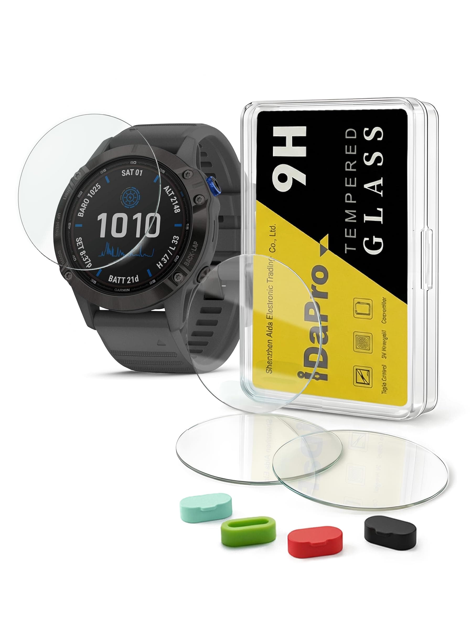[4 Pack] Screen Protector for Garmin fenix 6/6 Pro Multisport GPS 47mm Watch + Silicone Anti-dust Plugs, Tempered Glass Anti-Scratch Bubble-Free
