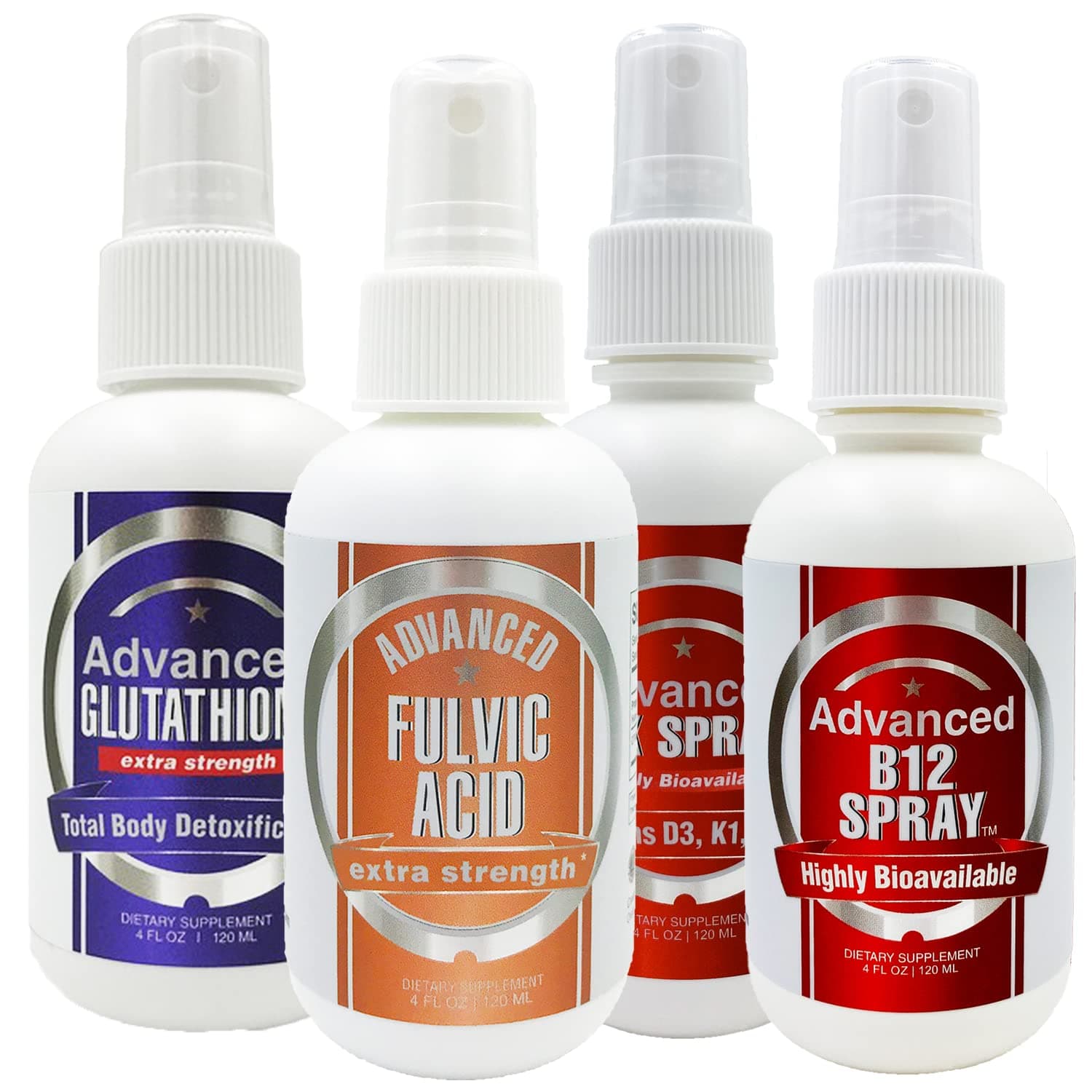 CCL Superhuman Bundle (4 oz) Advanced Glutathione, Advanced B12 Spray, Advanced Fulvic Acid, & Advanced D-K Spray | Balance Out Deficiencies, Improve Vitality, Feel More Energy