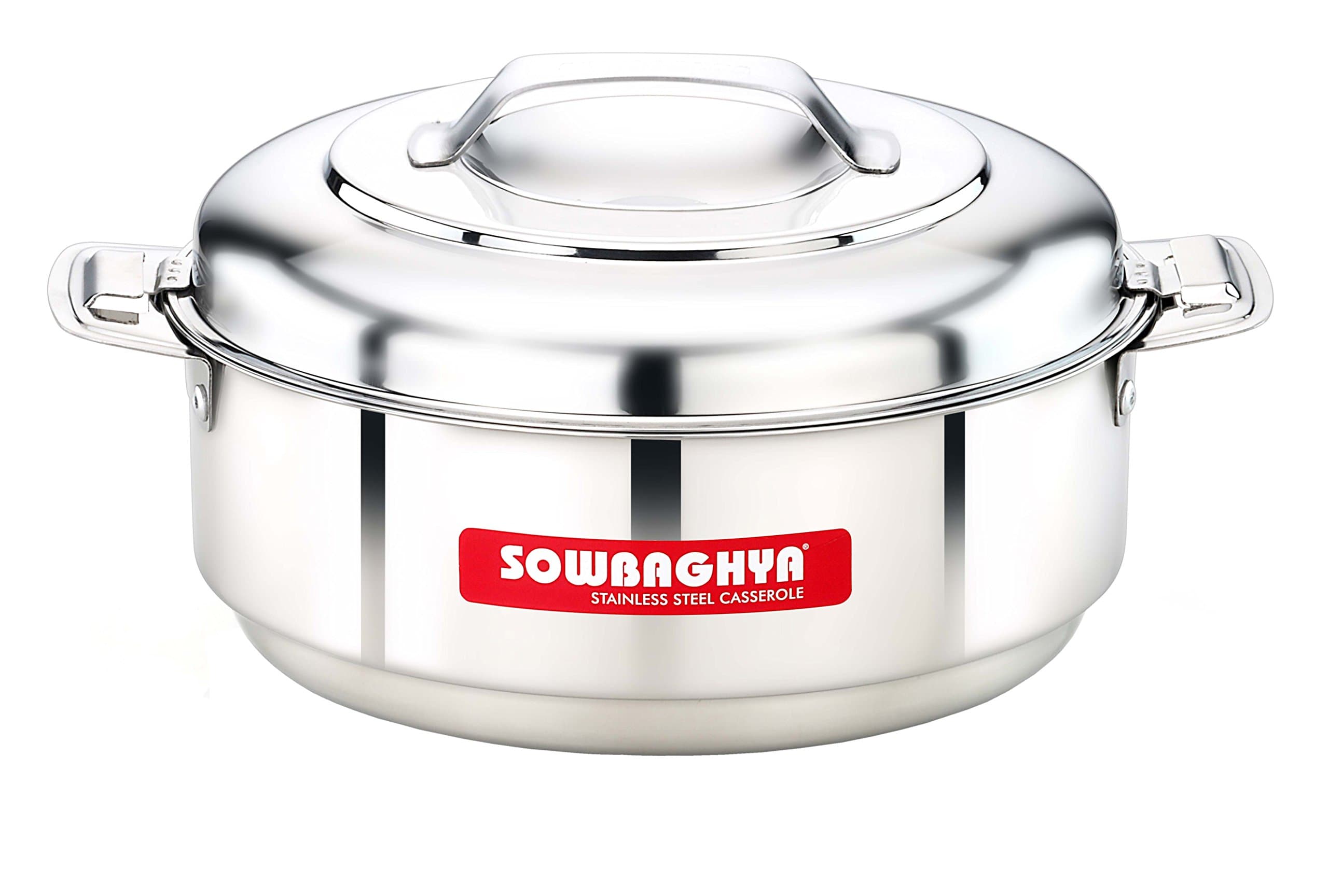 SOWBAGHYA Stainless Steel Solid Casserole, (Silver, 1500 ml) Silver Stainless Steel Solid Casserole | Hot Pot for Meal chapati Curry roti | Dishwasher Safe