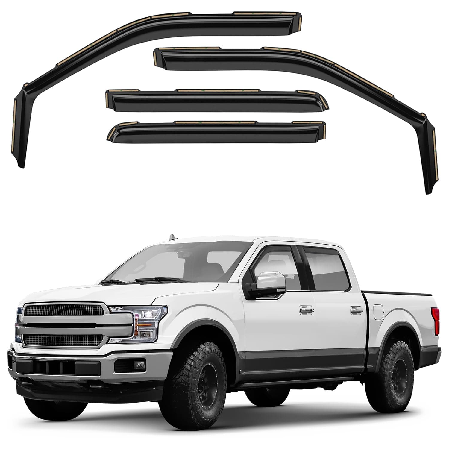 Window Deflectors Smoke Tinted in-Channel Side Window Vent Visor Deflectors Rain Guards Compatible with Ford F150 2015-2020 SuperCrew (fit for F250-F550 17-25) - 4pcs. GW0815