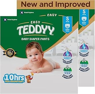 TEDDYY Easy Baby S Size Diaper Pant Style |156 Count (Small) | 3–8 kg (Pack of 6) | Long Protection Hours | Anti-Bacterial | Airy Breathable Fit | Rapid Soaker Channels with Wetness Indicator