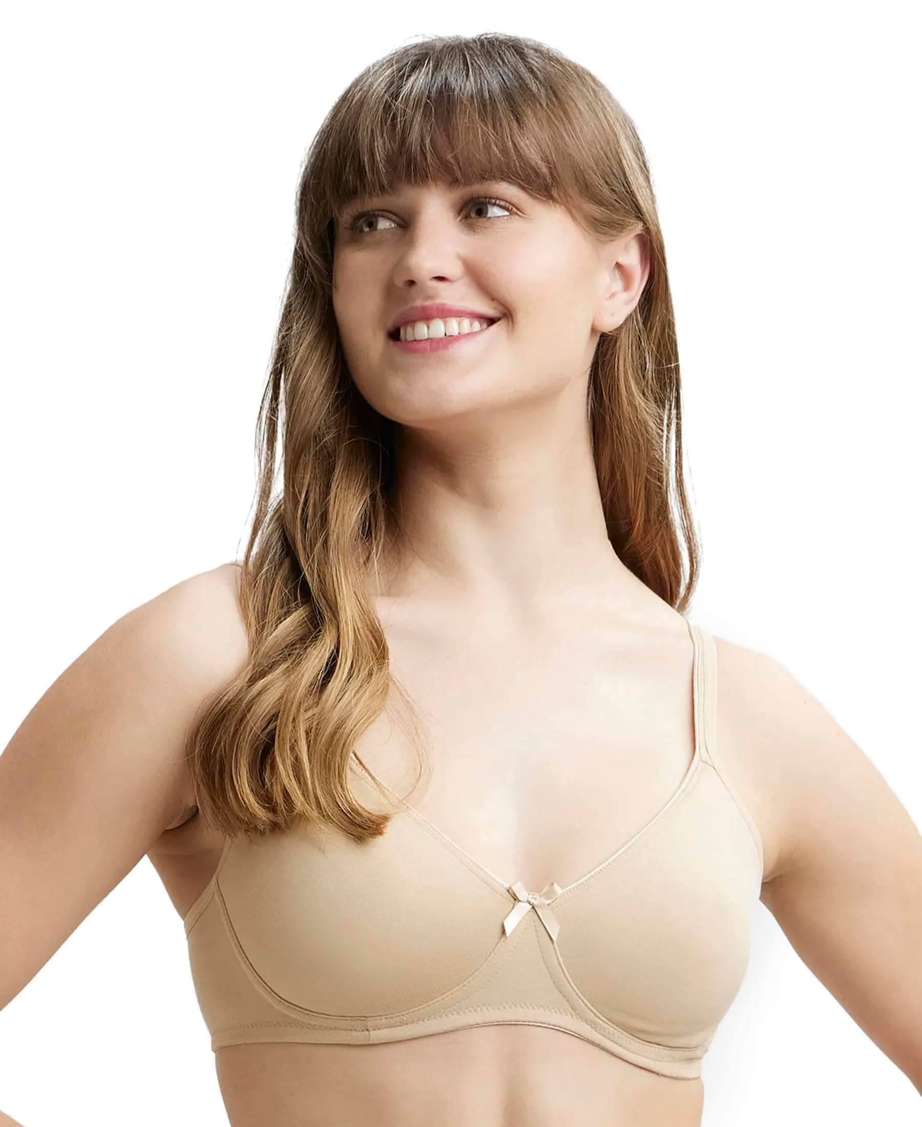 1722 Women's Wirefree Non Padded Super Combed Cotton Elastane Stretch Medium Coverage Everyday Bra with Concealed Shaper Panel and Adjustable Straps
