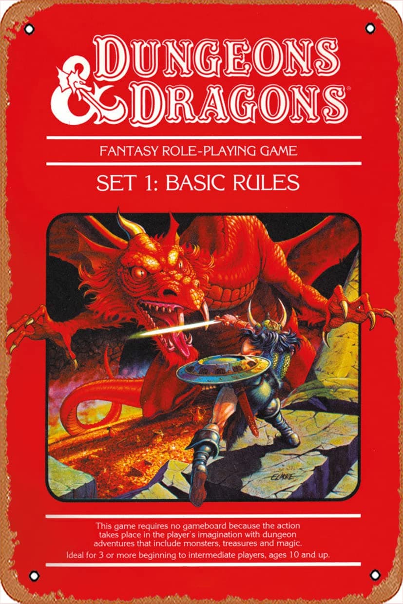 Retro Metal Sign Dungeons and Dragon Basic Rules Vintage Tin Sign,Comic Style,Funny Signs,Film Movie Cinema Theater,Man Cave,Garage,Musical Pub,Brewery,Cafe,Wall Decor,Art 12x8 Inch