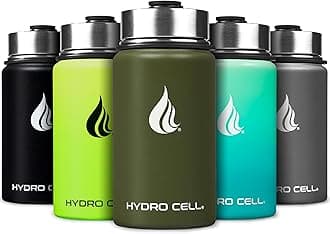 HYDRO CELL Stainless Steel Water Bottle w/Straw & Wide Mouth Lids (40oz 32oz 24oz 18oz) - Keeps Liquids Hot or Cold with Double Wall Vacuum Insulated Sweat Proof Sport Design (Army 14oz)