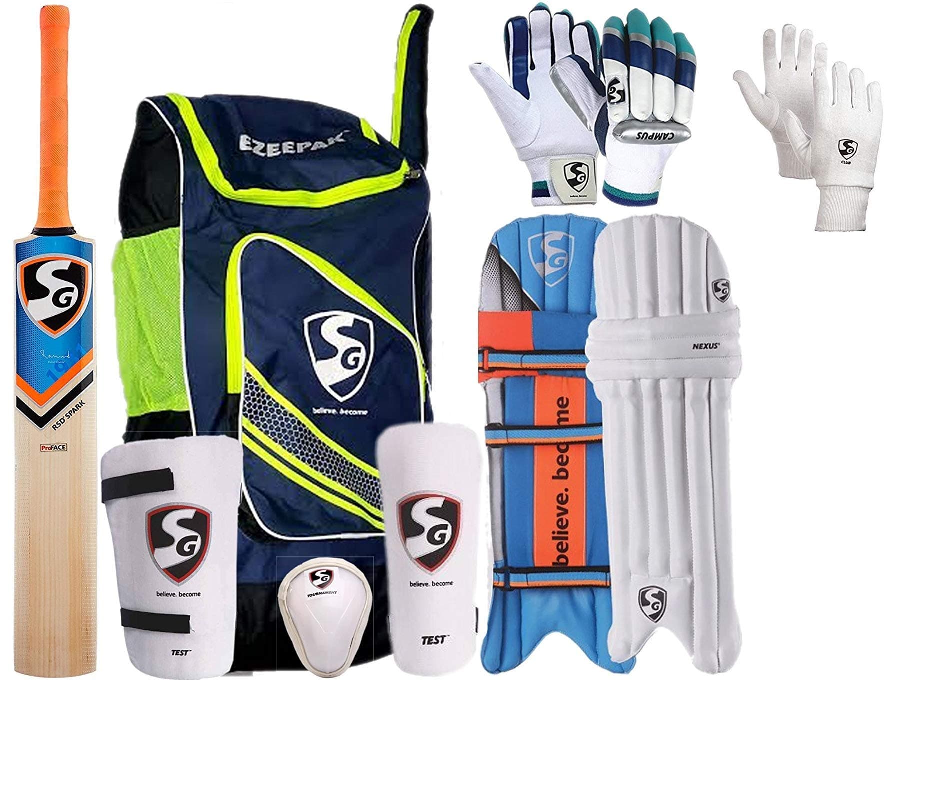 Complete Full Cricket Kit with Ezeepak Bag (Without Helmet) Bat Size: Short Handle (Men's Size) l Cricket kit Complete