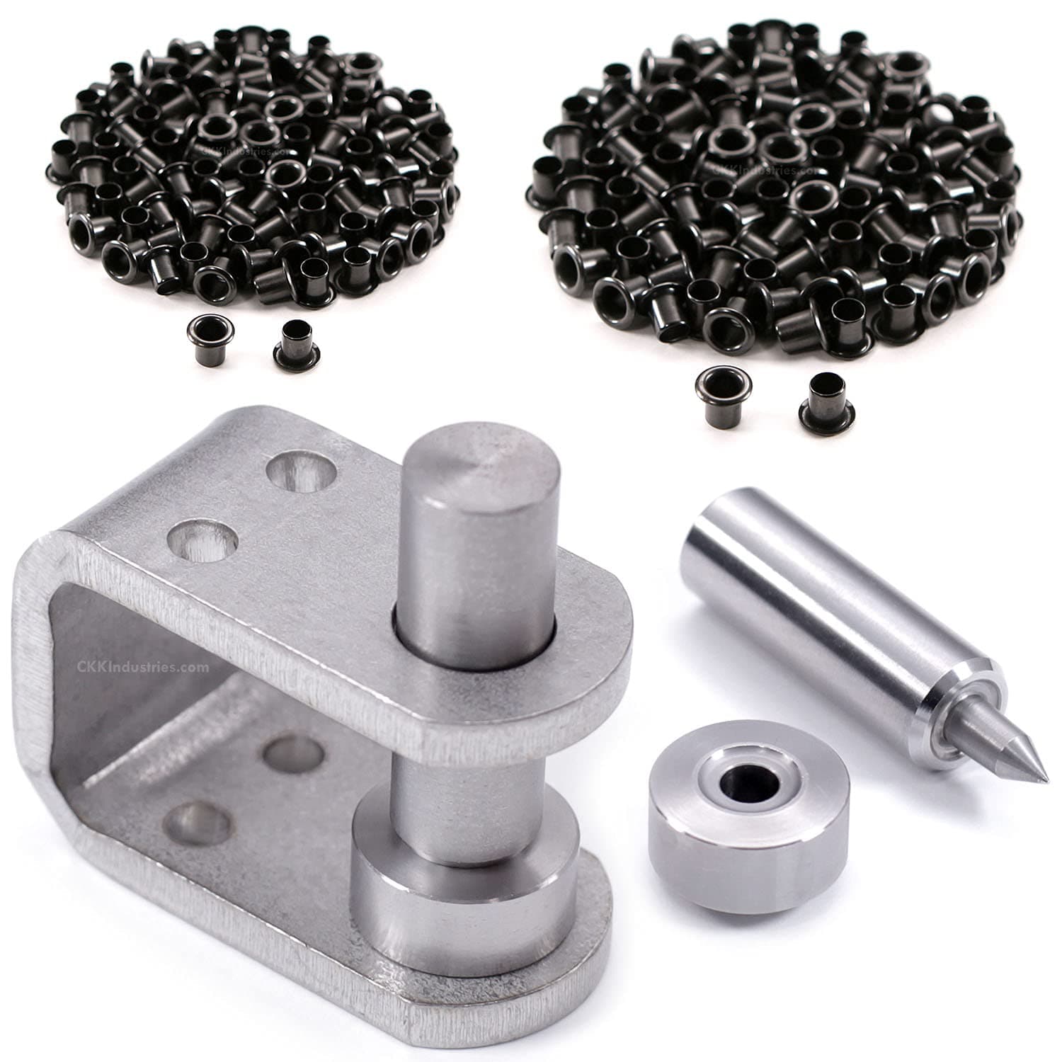 Eyelet Setting Tools & Eyelets Combo - (1) [ #6 & #8 Eyelet Setting Dies (3/16 & 1/4 Inch) ] + (100) [#6-9 & #8-9 Black Eyelets (3/16 & 1/4 Inch diameters)] - for Holster Making, Sewing, Repair, etc.