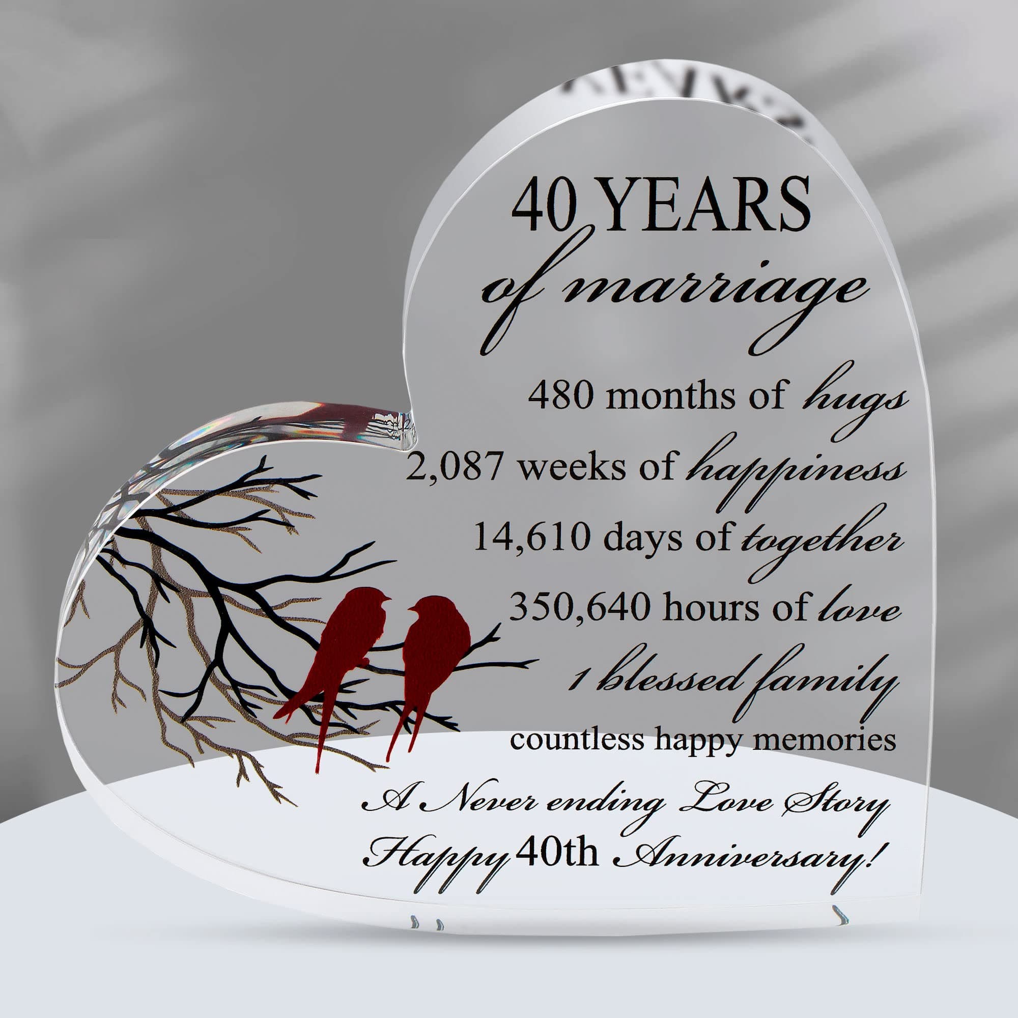 VELENTI 40th ruby Wedding Anniversary Keepsake for Couple - Him Her - Unique Acrylic Heart-Shaped Keepsake - Cute Wedding Presents for Men, Women