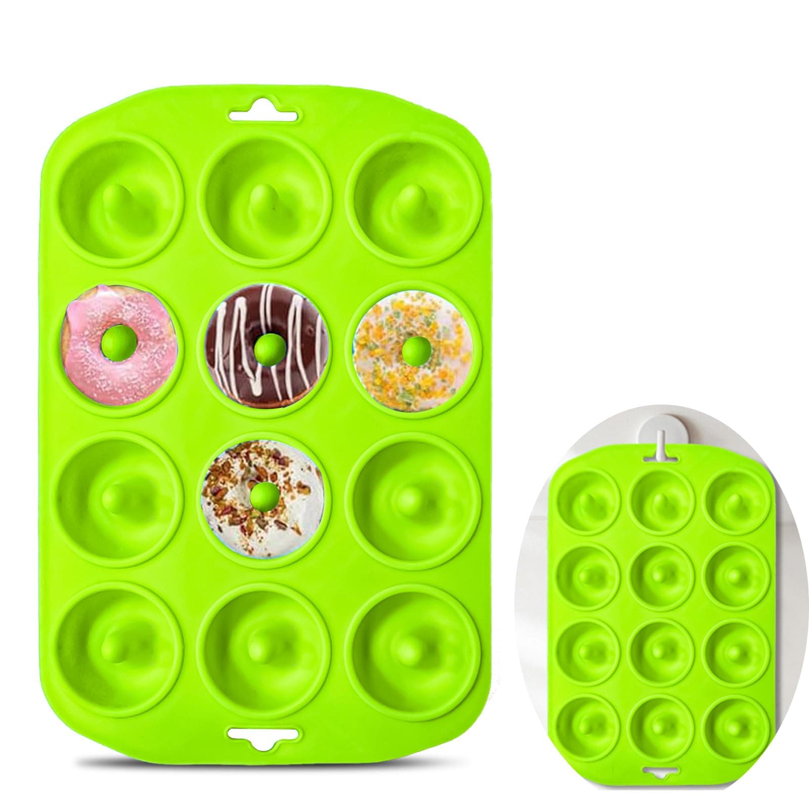 12 hole Silicone Donut Pan, Bite Size Silicone Donut Molds for baking, Mini Donut Mold Heat Resistant, Mini Donut Pan for baking Donuts, Muffin, Cake Biscuit Bagels, Non-stick Bottom, Dishwasher Safe