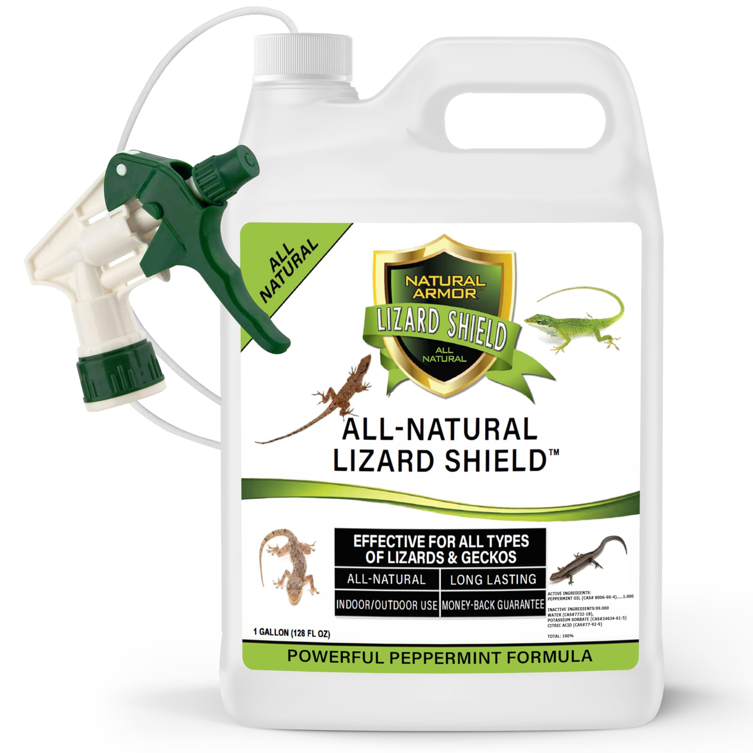 Natural Armor Lizard & Gecko Repellent Spray - Powerful Peppermint Formulation Repels All Types of Lizards & Geckos and Works Better Than Ultrasonic Gimmicks – 128 fl oz - Gallon Ready to Use