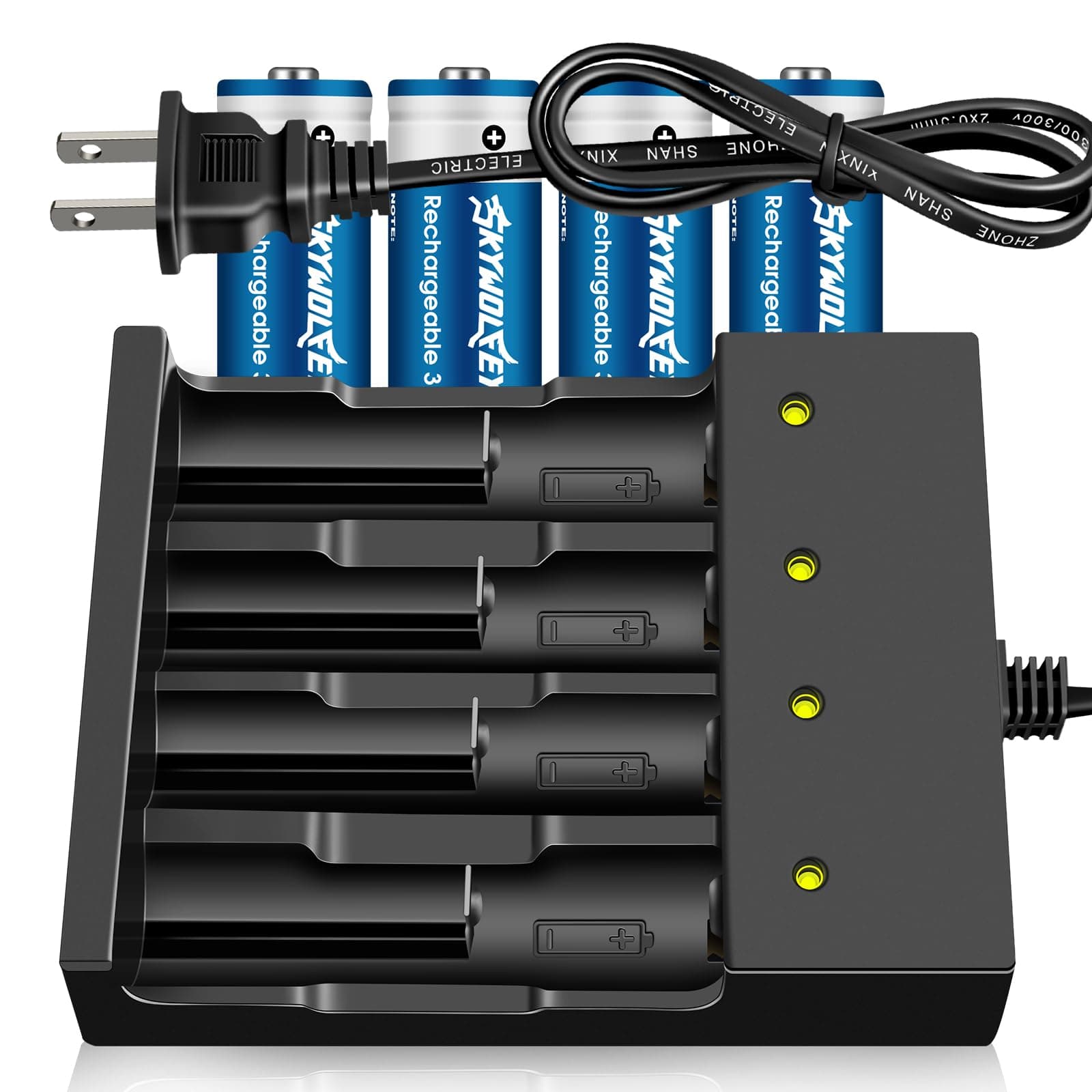 4 Pack 3.7 Volt Button Top Rechargeable Batteries and 18650 Battery Charger,Lithium Battery 4000mAh for Flashlights, Headlamps, Doorbells, RC Cars,Outdoor Garden Lights(Battery and Charger)