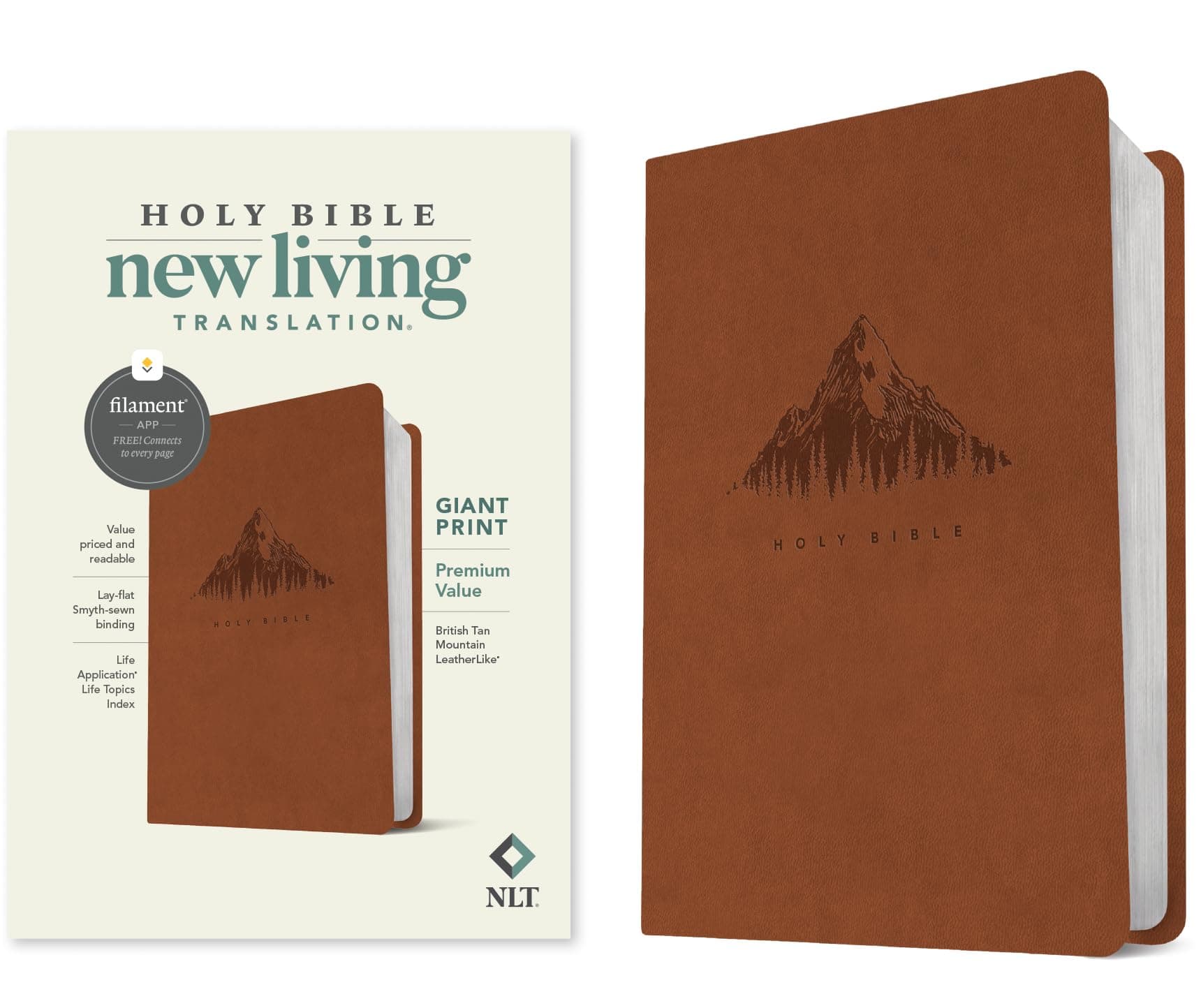 NLT Giant Print Premium Value Bible, Filament Enabled (LeatherLike, British Tan Mountain)