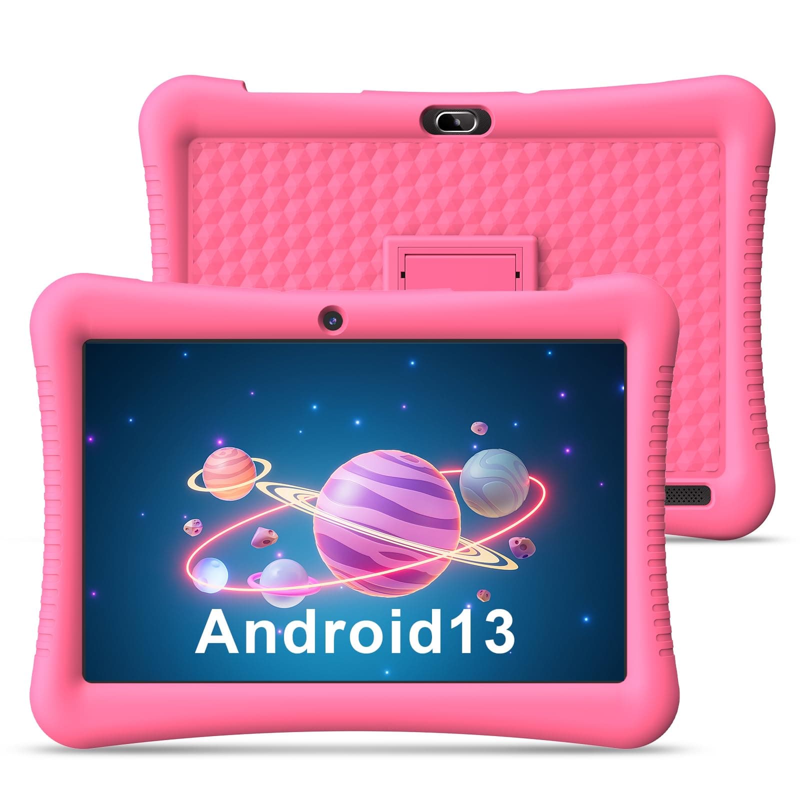 – EagleSoar Kids Tablet 10 inch Android 13 with Shockproof Case for Kids 3-12 Ages 32GB Expandable to 128GB, Dual Cameras, GPS, Pre-Installed Apps, Kids tablets with Parental Controls（Pink）